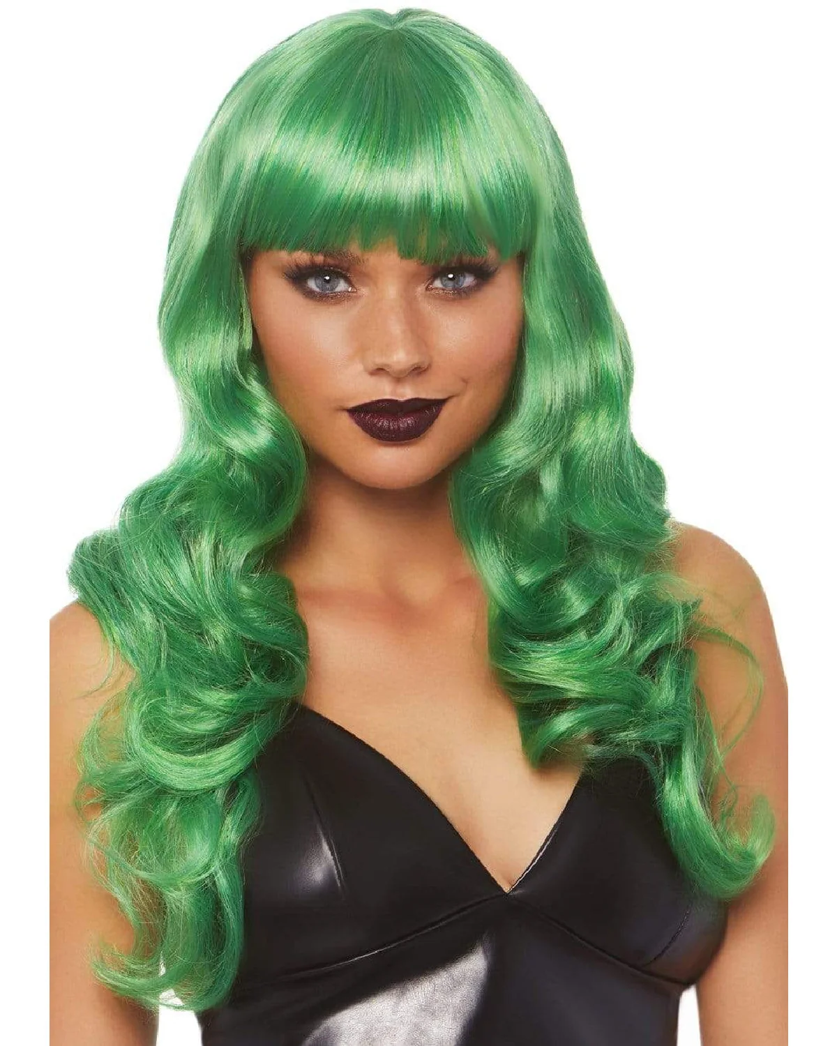 24" Women's Green Wavy Wig with Bangs - Image 3