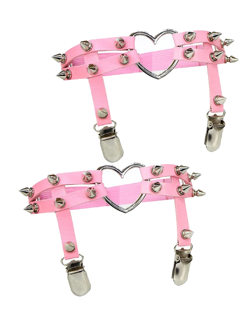 2pc Heart Spiked Faux Leather Leg Garters - Image 2