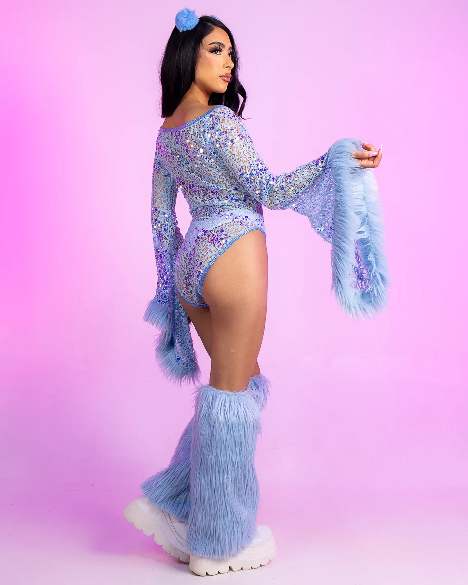 Aqua Sequin Net Bodysuit - Image 3