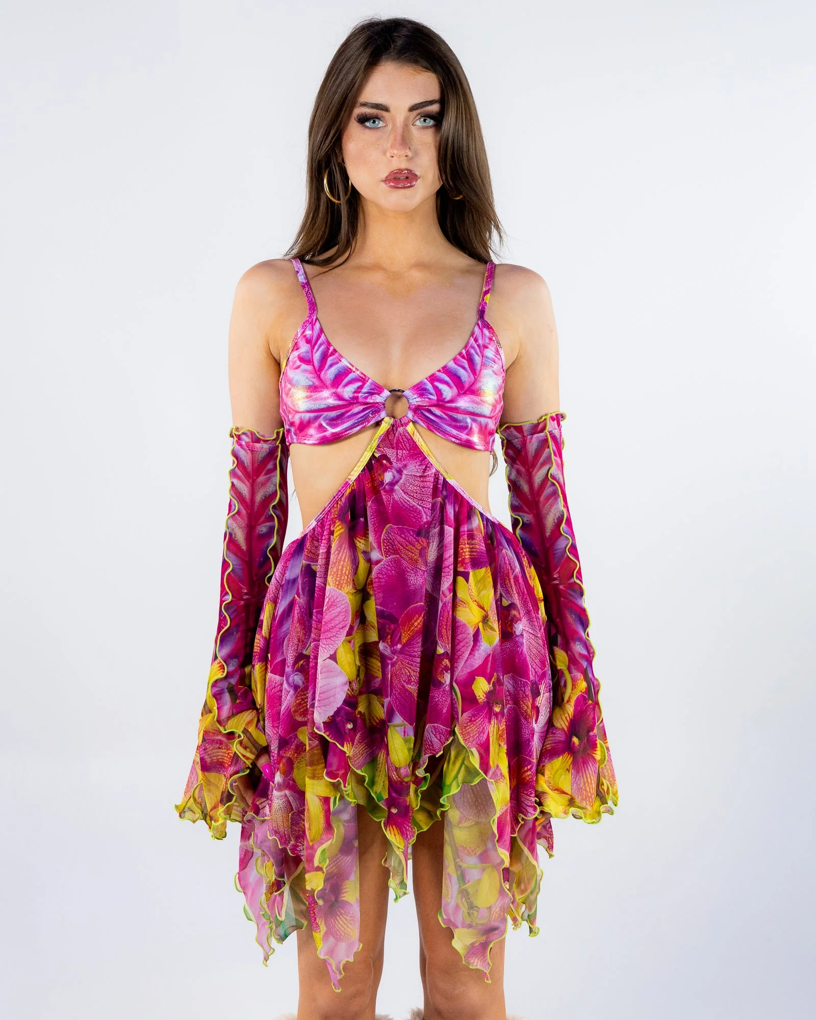 Badinka Fairy Ring Women's Floral Asymmetrical Dress & Gloves - Image 7