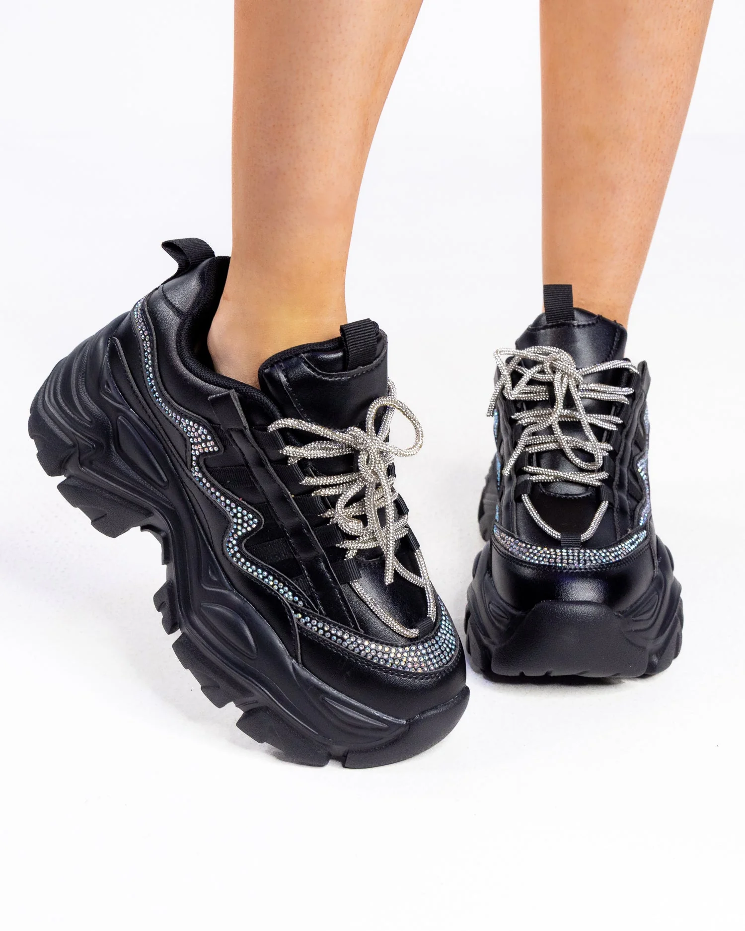 Billie Women's Black Rhinestone Chunky Sneakers