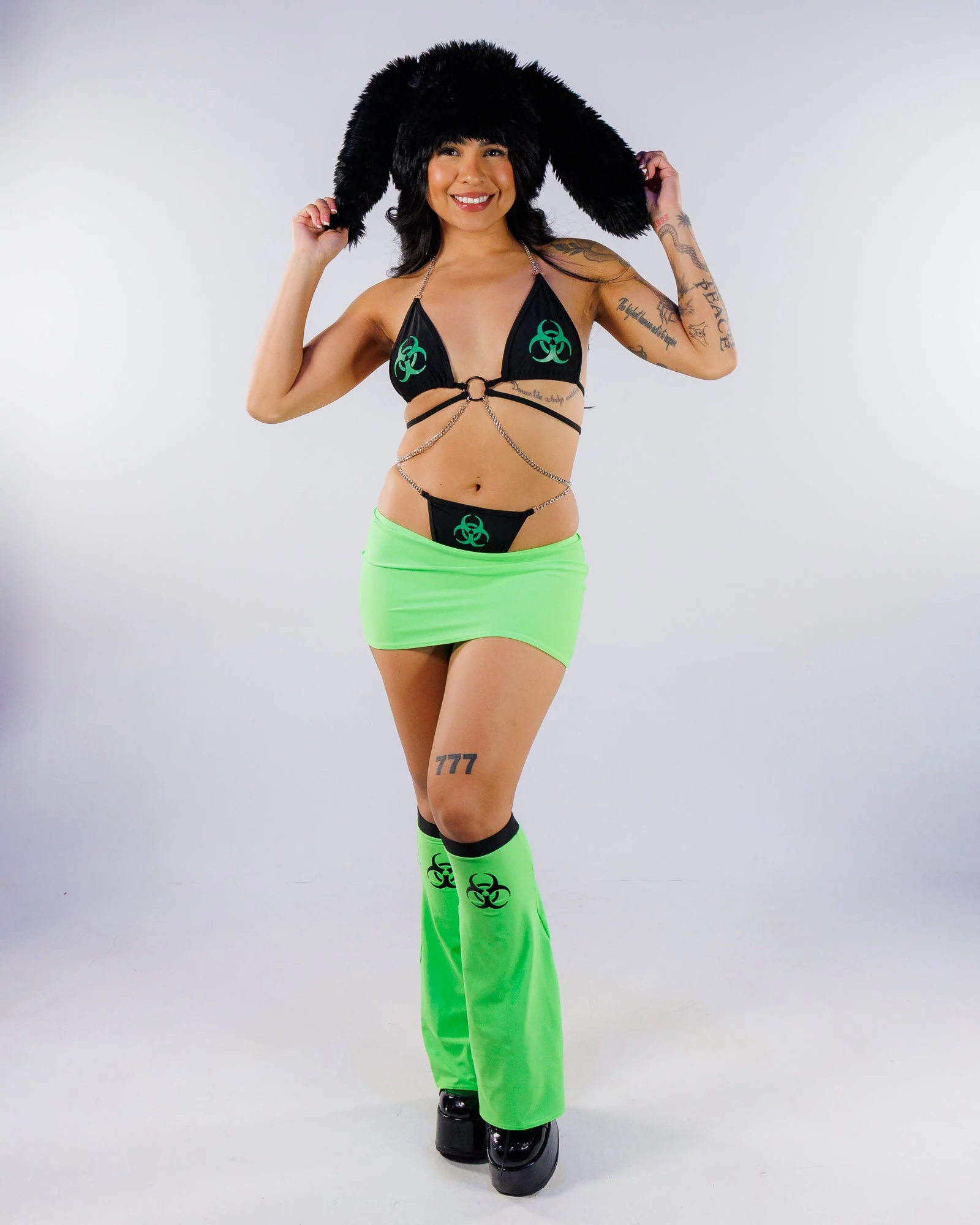 Biohazard Women's 4pc Black & Green Bikini Set - Image 7