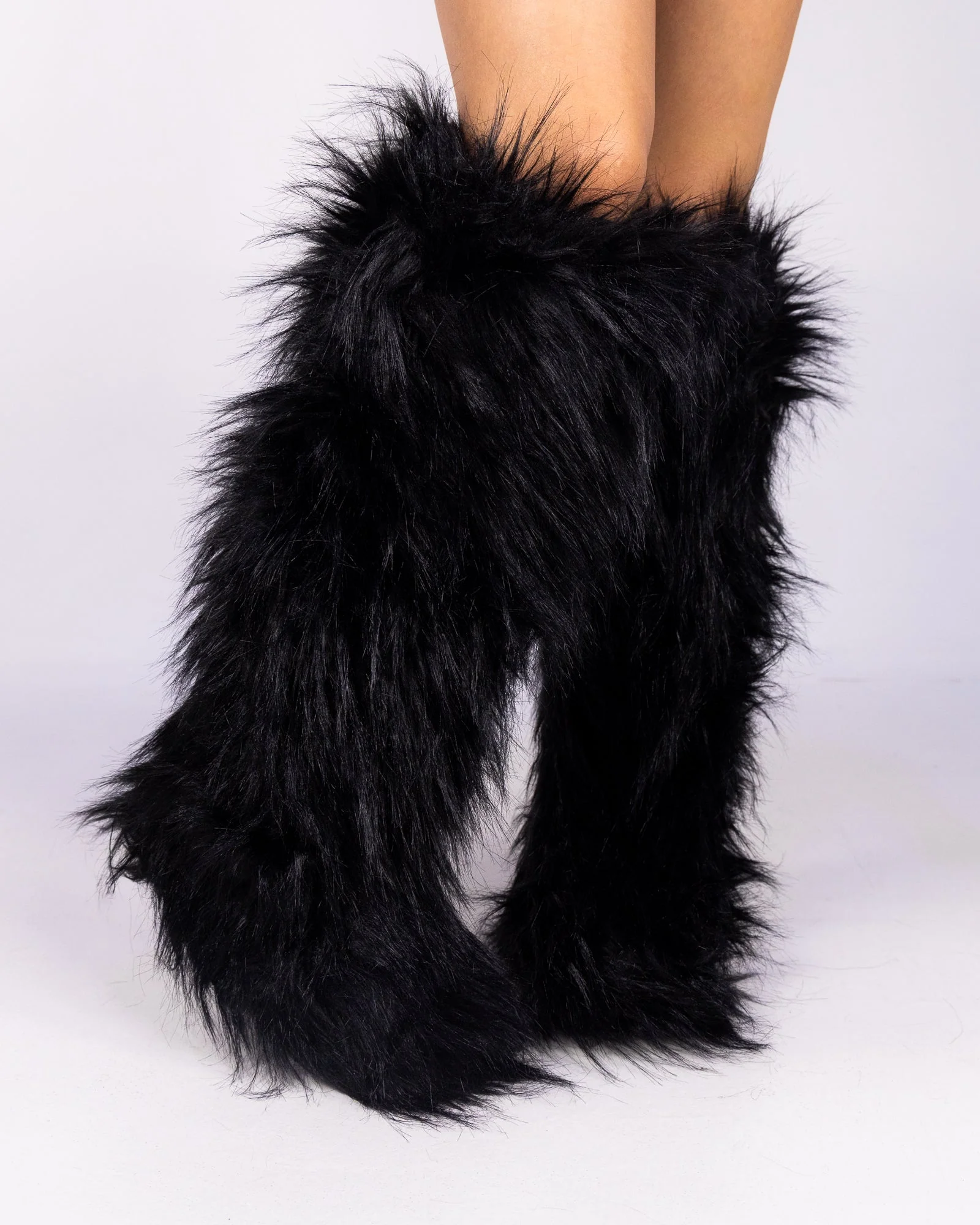 Black Animalistic Women's Faux Fur Platform Boots - Image 2