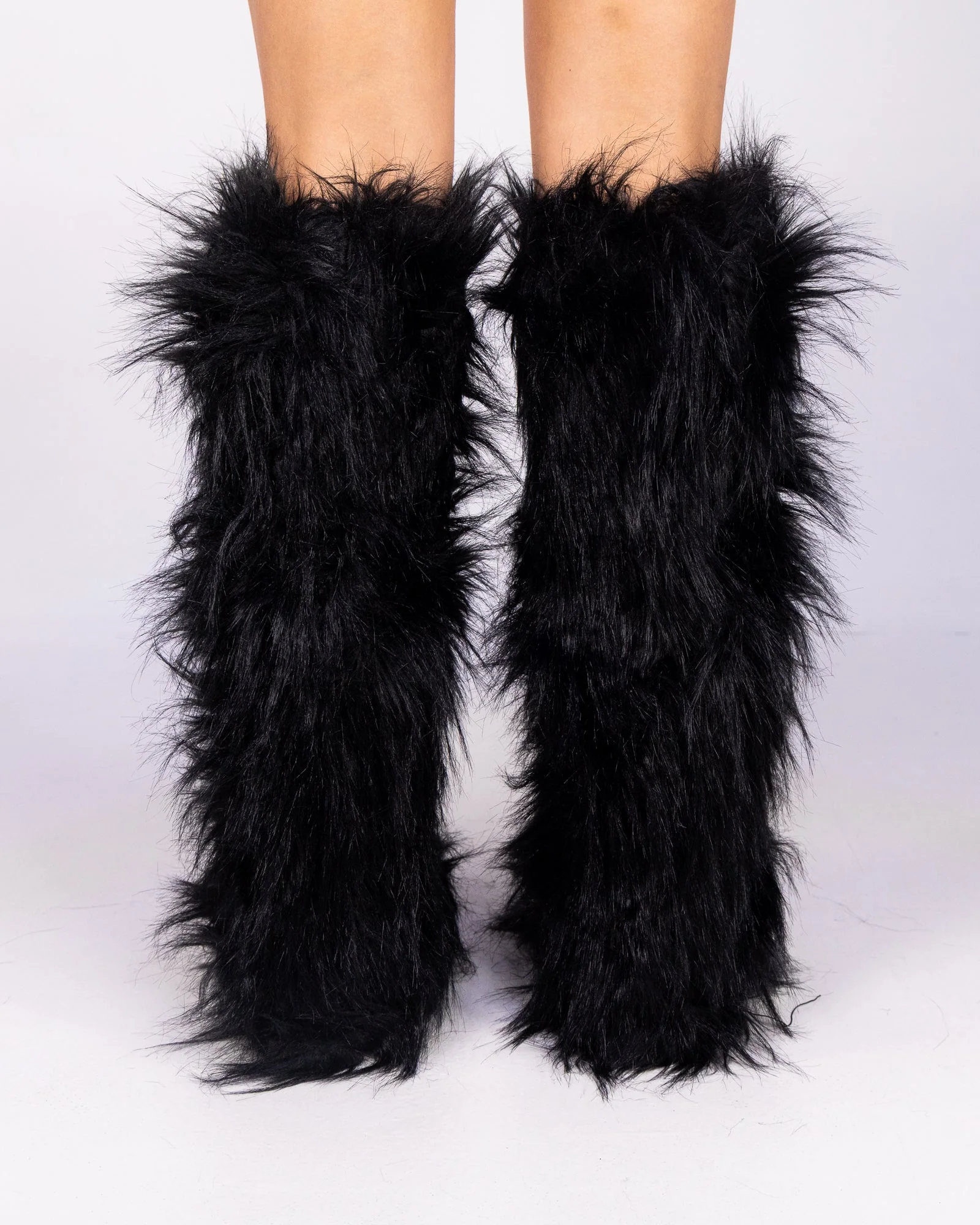 Black Animalistic Women's Faux Fur Platform Boots - Image 3
