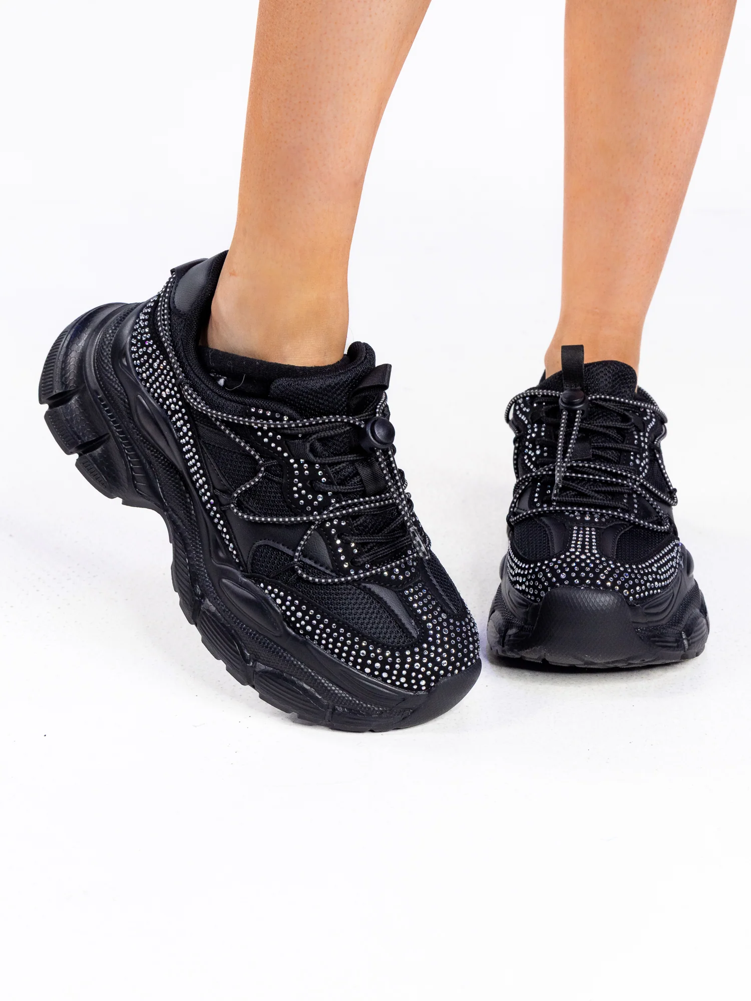 Black Ice Women's Rhinestone Chunky Sneakers