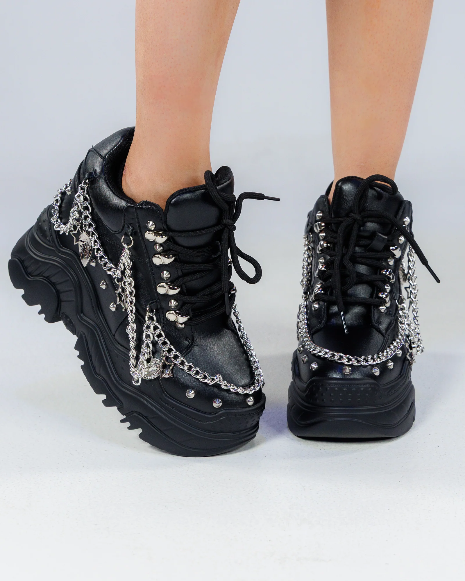 Black Space Gummy Women's Chain Wedge Sneakers - Image 2