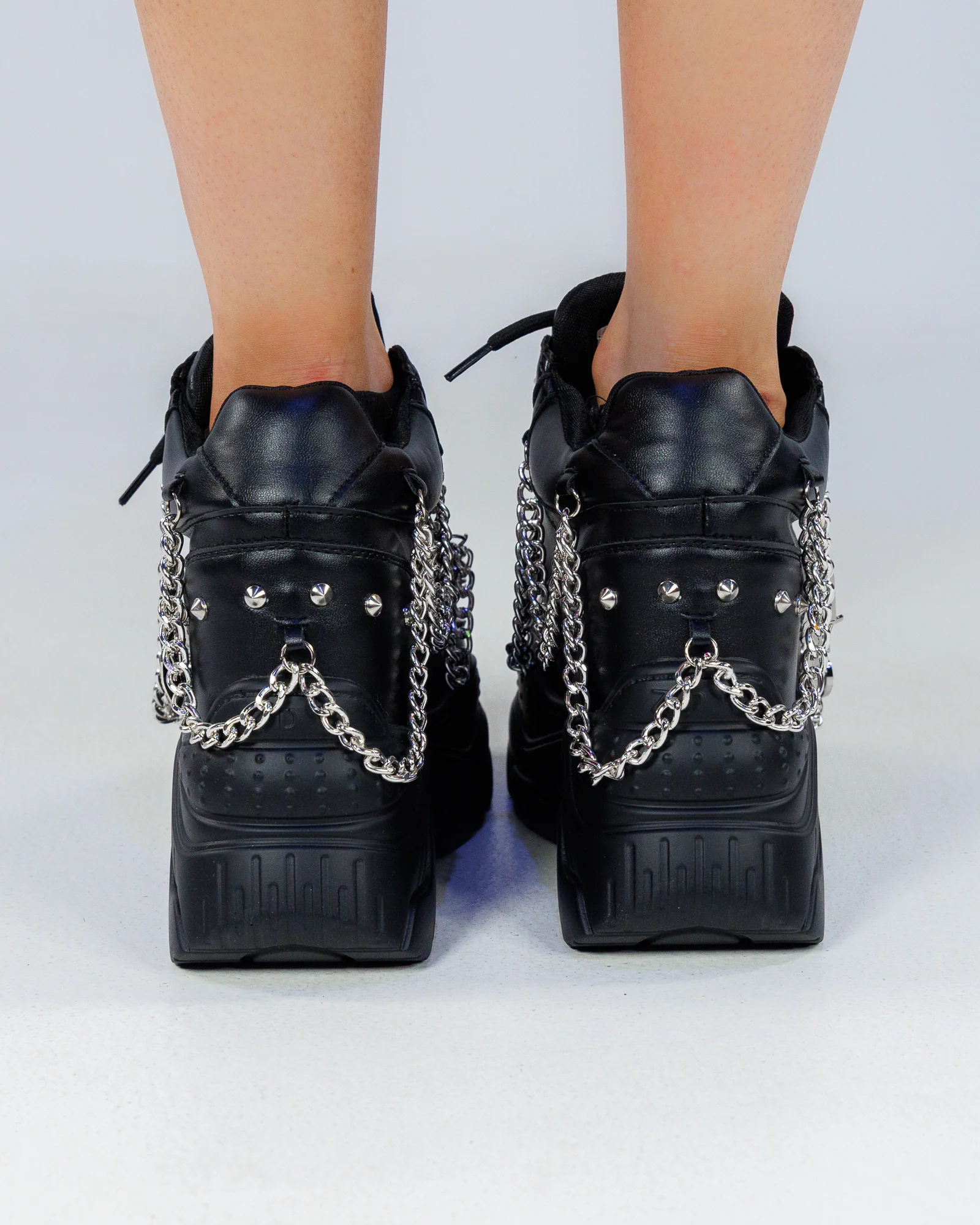 Black Space Gummy Women's Chain Wedge Sneakers - Image 3