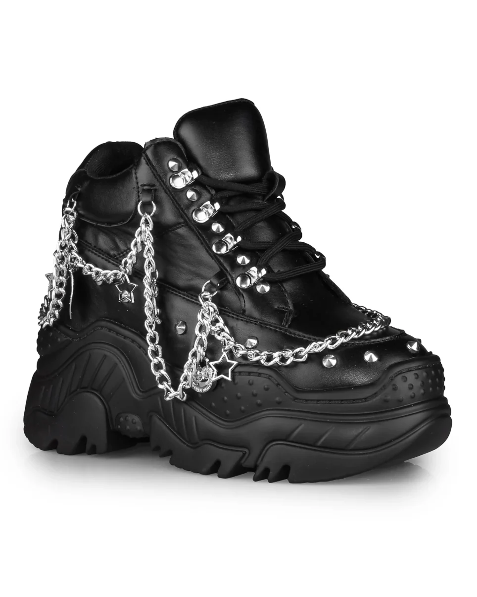 Black Space Gummy Women's Chain Wedge Sneakers - Image 4