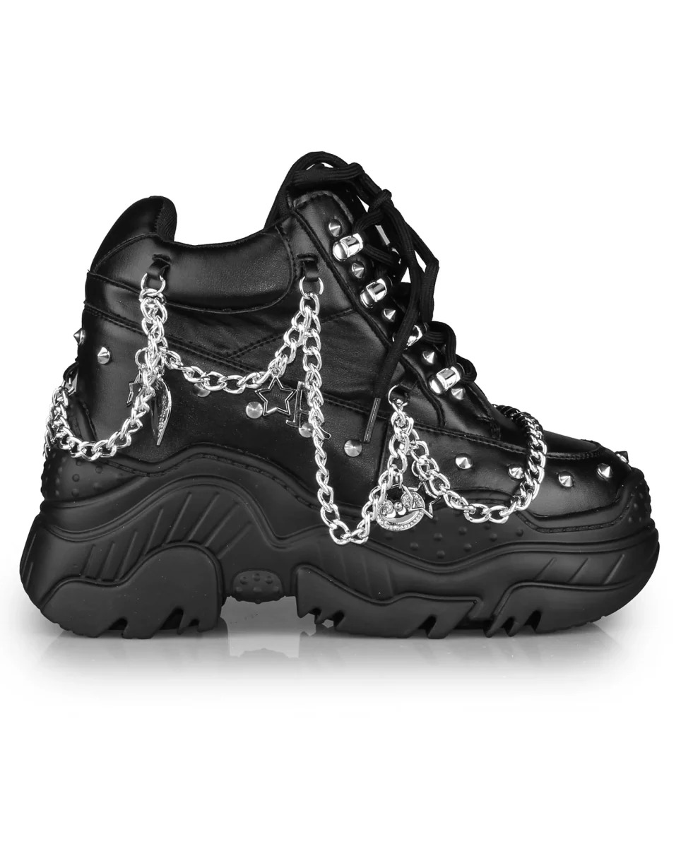 Black Space Gummy Women's Chain Wedge Sneakers - Image 5