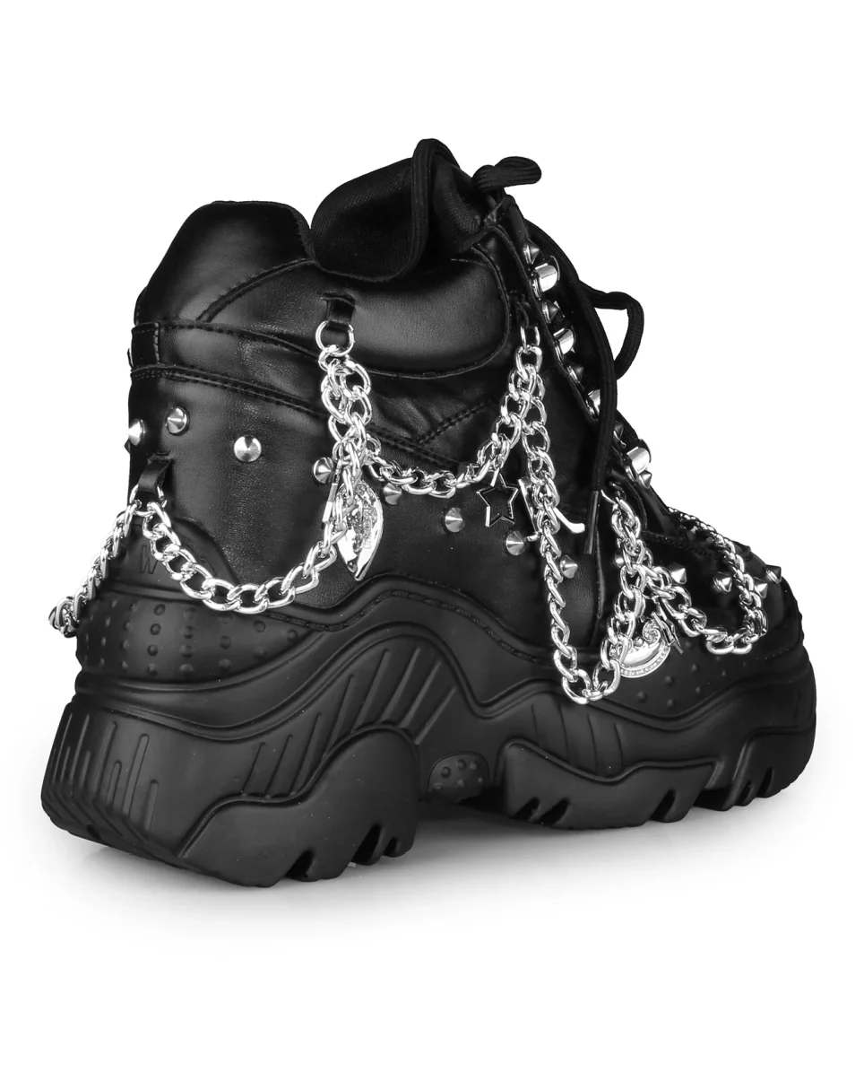 Black Space Gummy Women's Chain Wedge Sneakers - Image 6