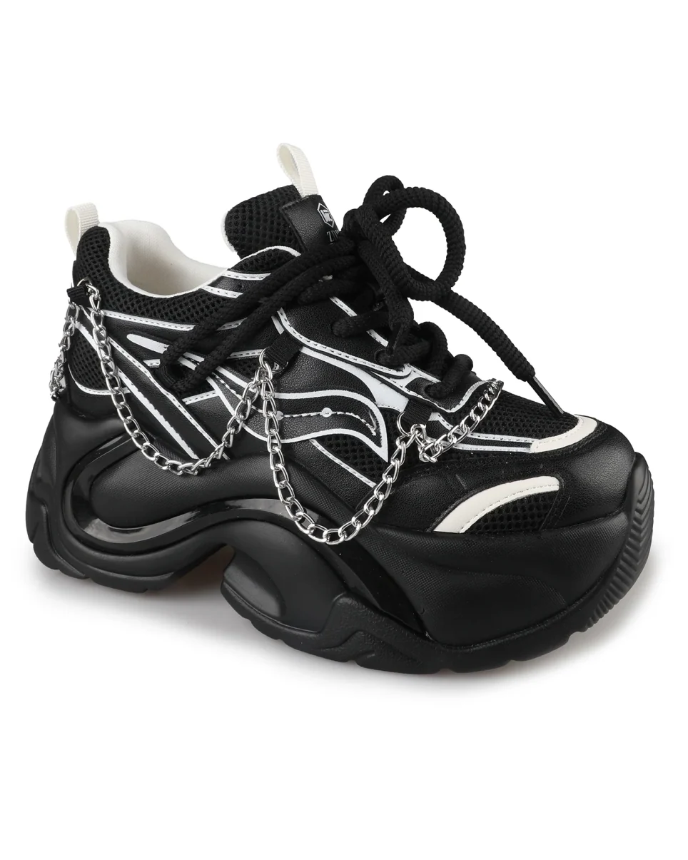 Black Storm Women's Chain Wedge Sneakers - Image 4