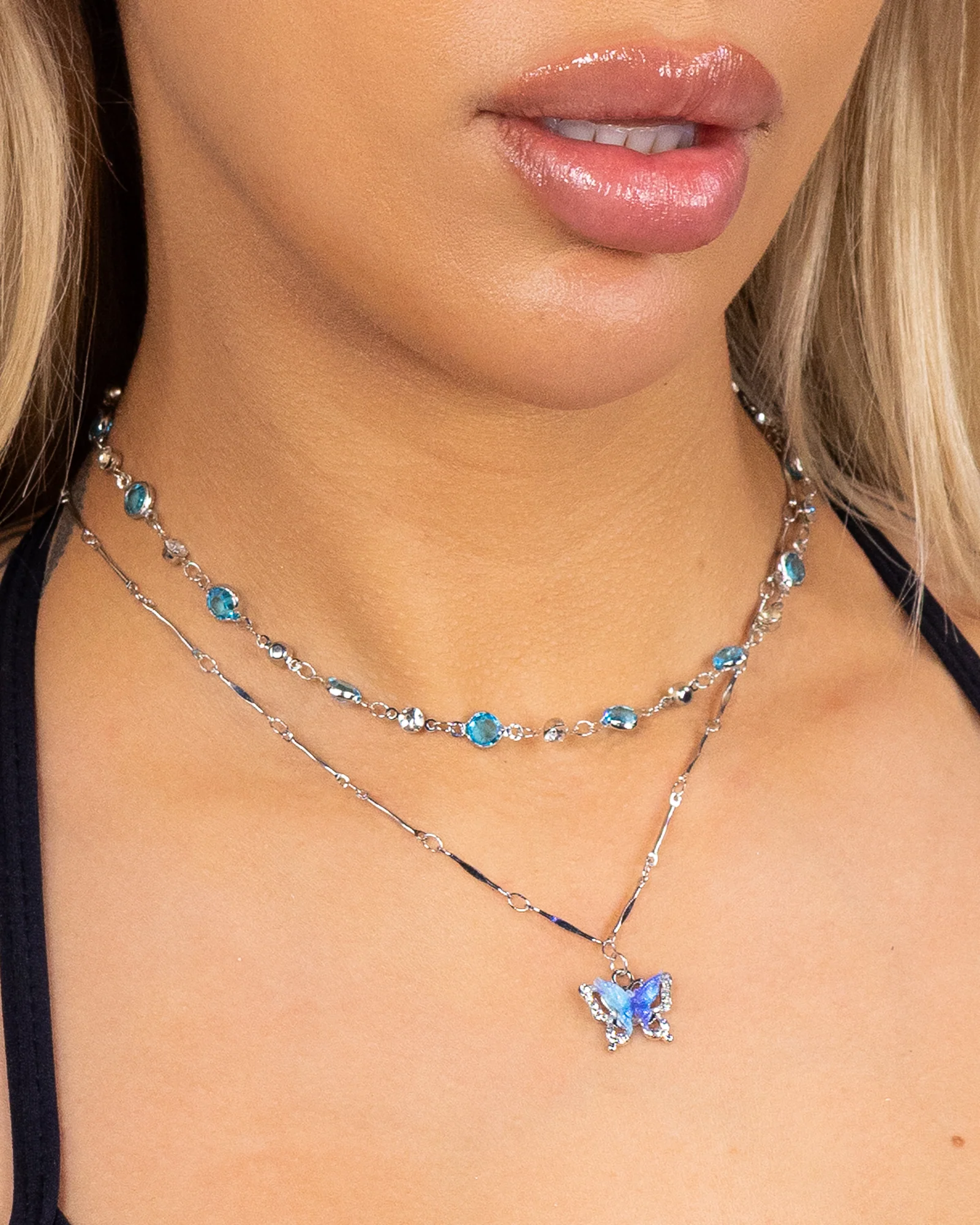 Blue Crystal Butterfly Women's Necklace - Image 2