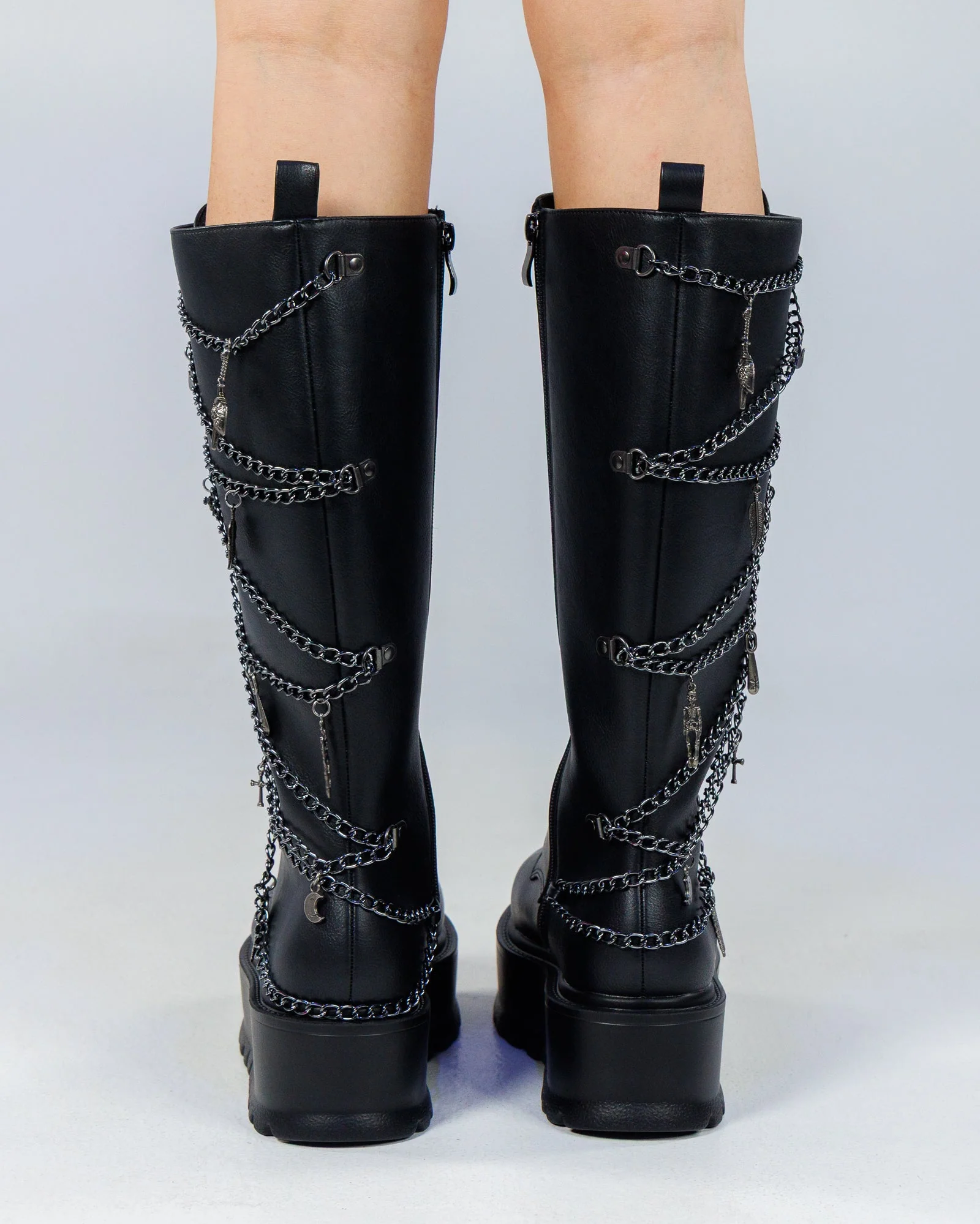 Chained Fantasy Women's Black Knee High Combat Boots - Image 7