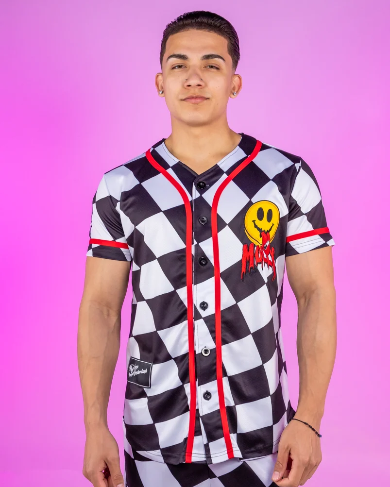 Checkered Molly Monster Smiley Face Black and White Baseball Jersey - Image 3