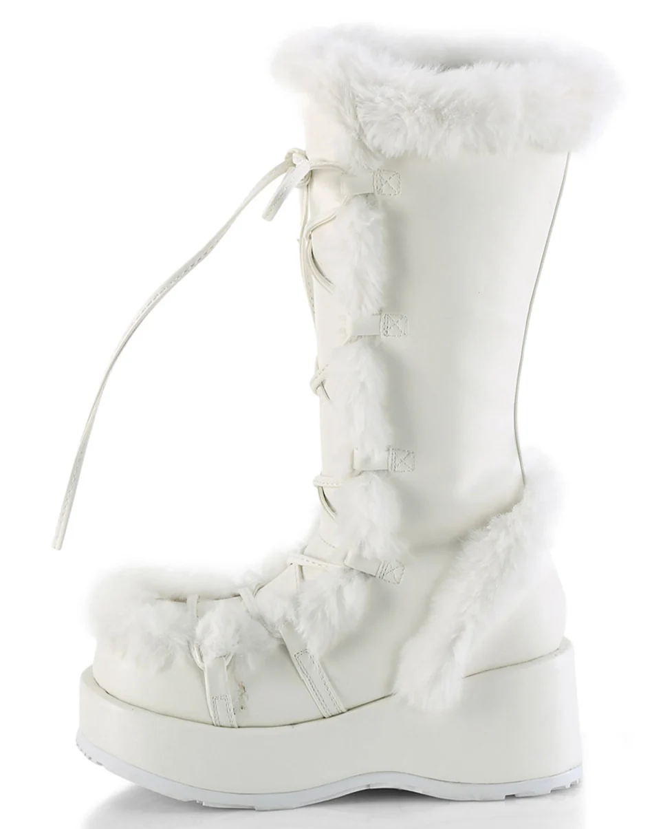 Demonia White Winter Solstice Faux Fur Boots - Image 6