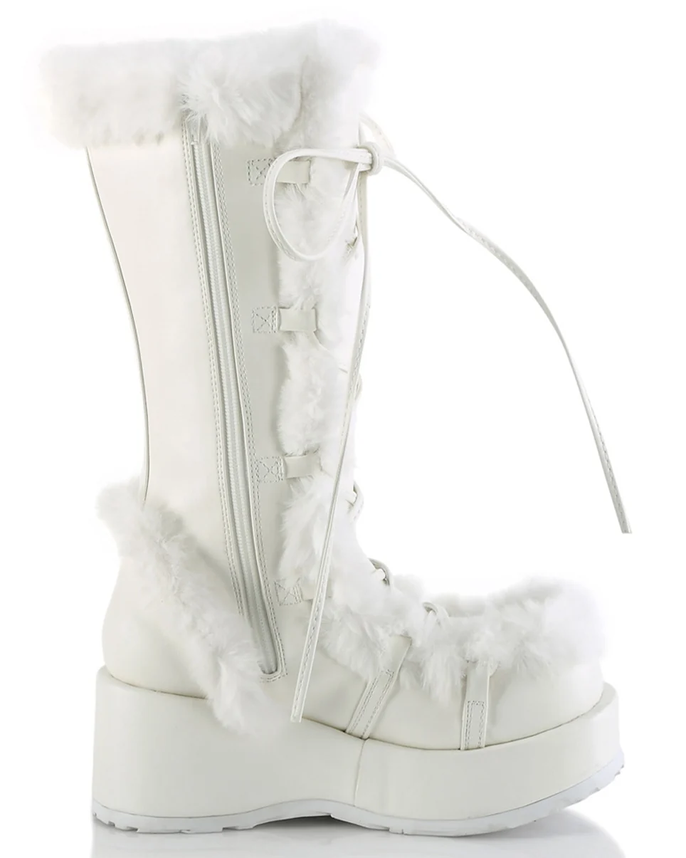Demonia White Winter Solstice Faux Fur Boots - Image 8