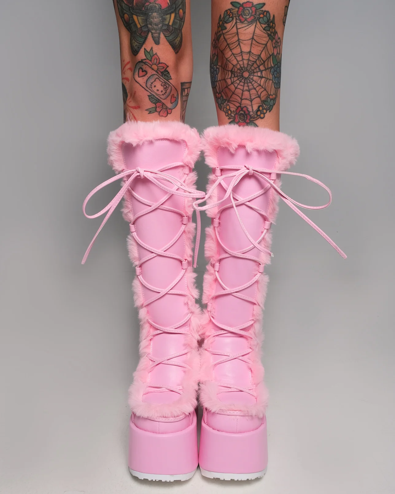 Demonia Pink Winter Solstice Faux Fur Boots - Image 5