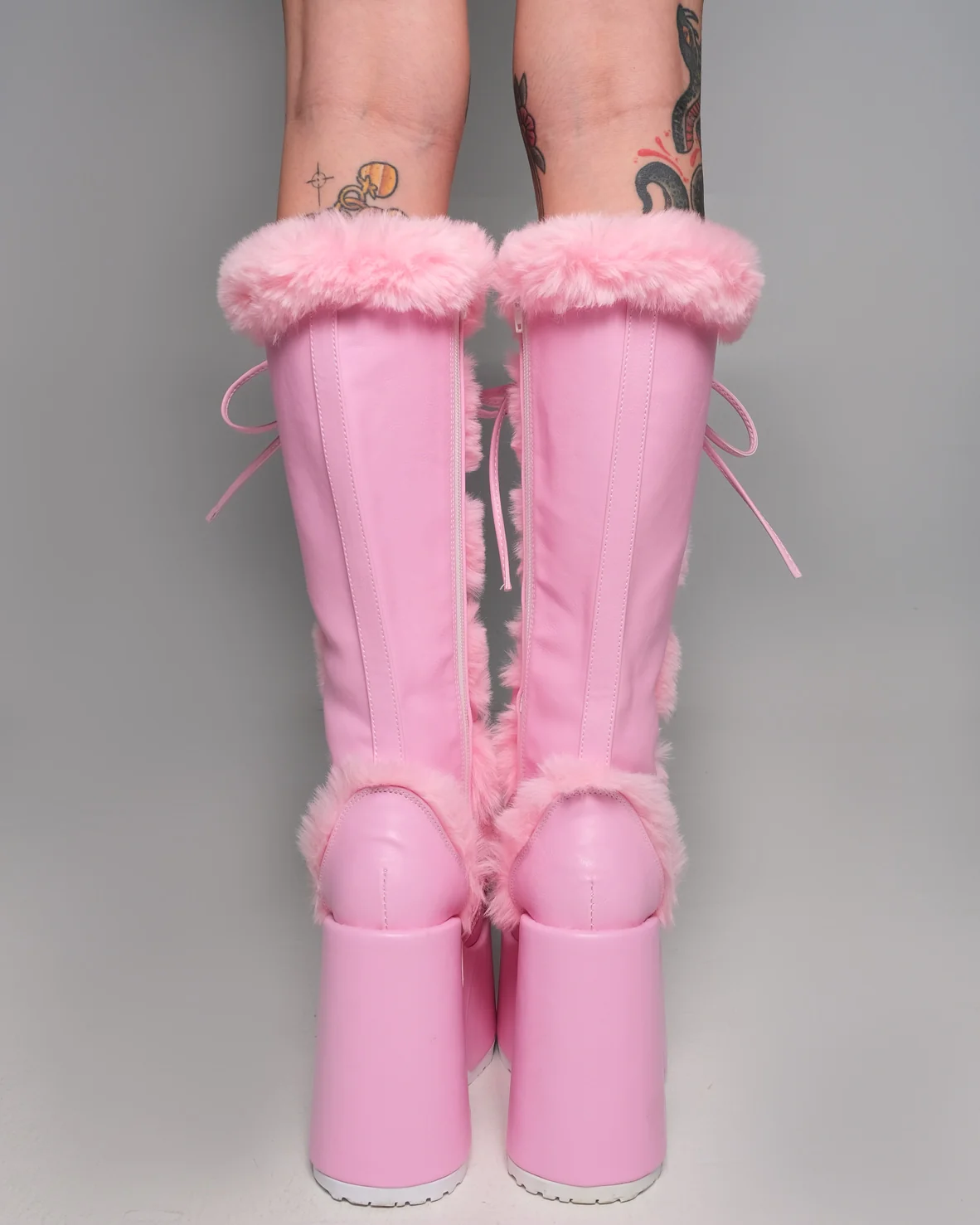 Demonia Pastel Pink Furry Winter Faux Fur Boots - Image 5