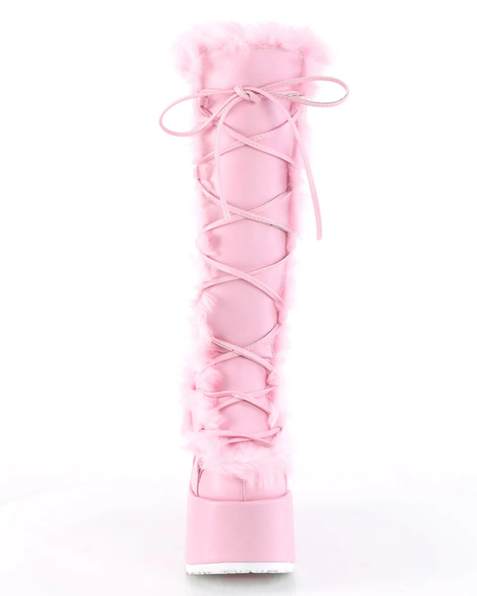 Demonia Pastel Pink Furry Winter Faux Fur Boots - Image 7