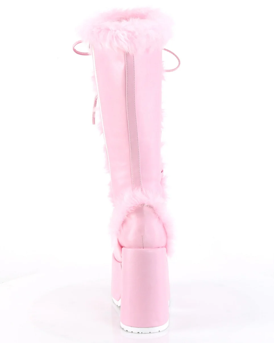 Demonia Pastel Pink Furry Winter Faux Fur Boots - Image 9