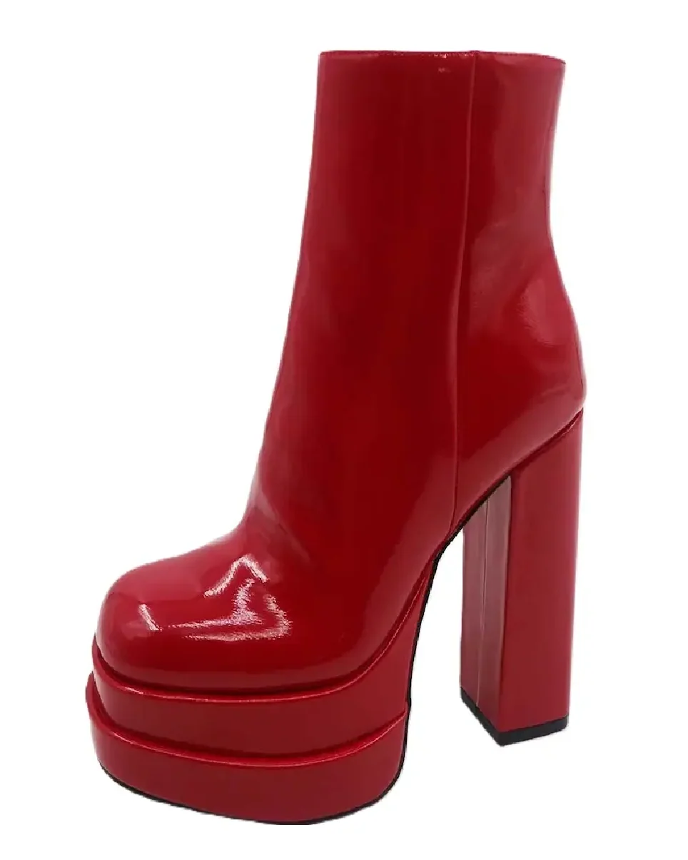 Crushed Women's Red Block Heel Boots - Image 4