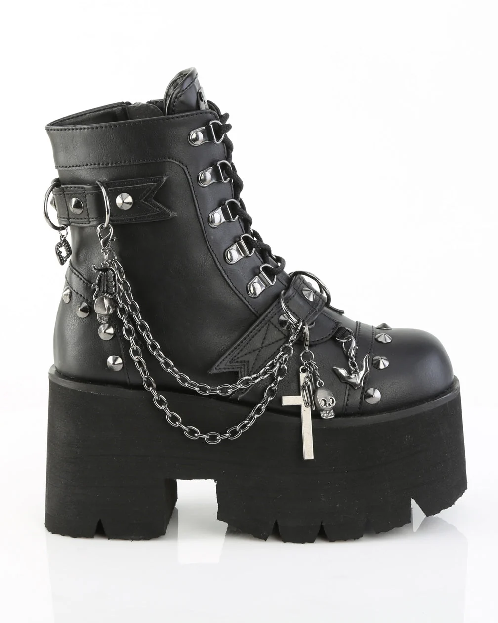 Demonia Ashes Chains & Charms Women's Black Platform Boot - Image 12