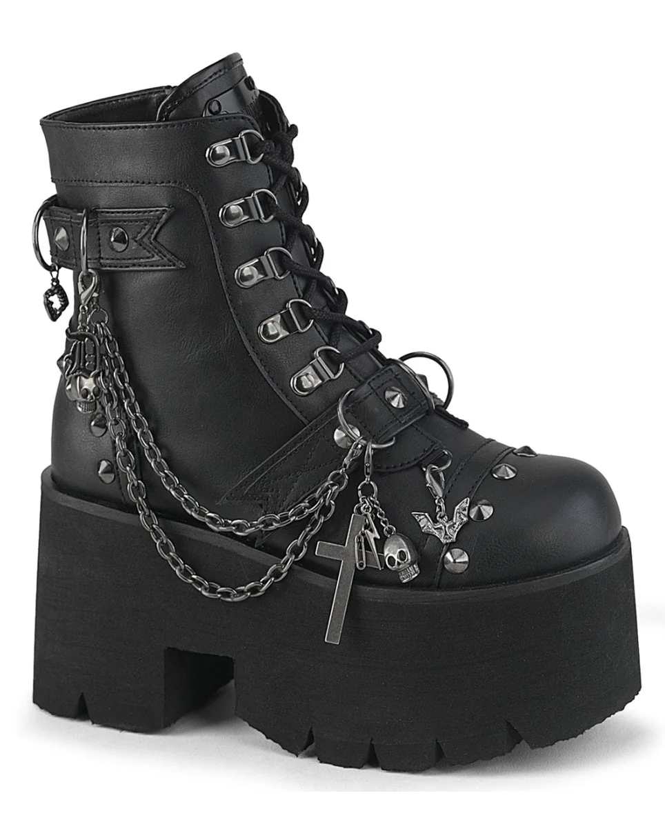 Demonia Ashes Chains & Charms Women's Black Platform Boot - Image 4