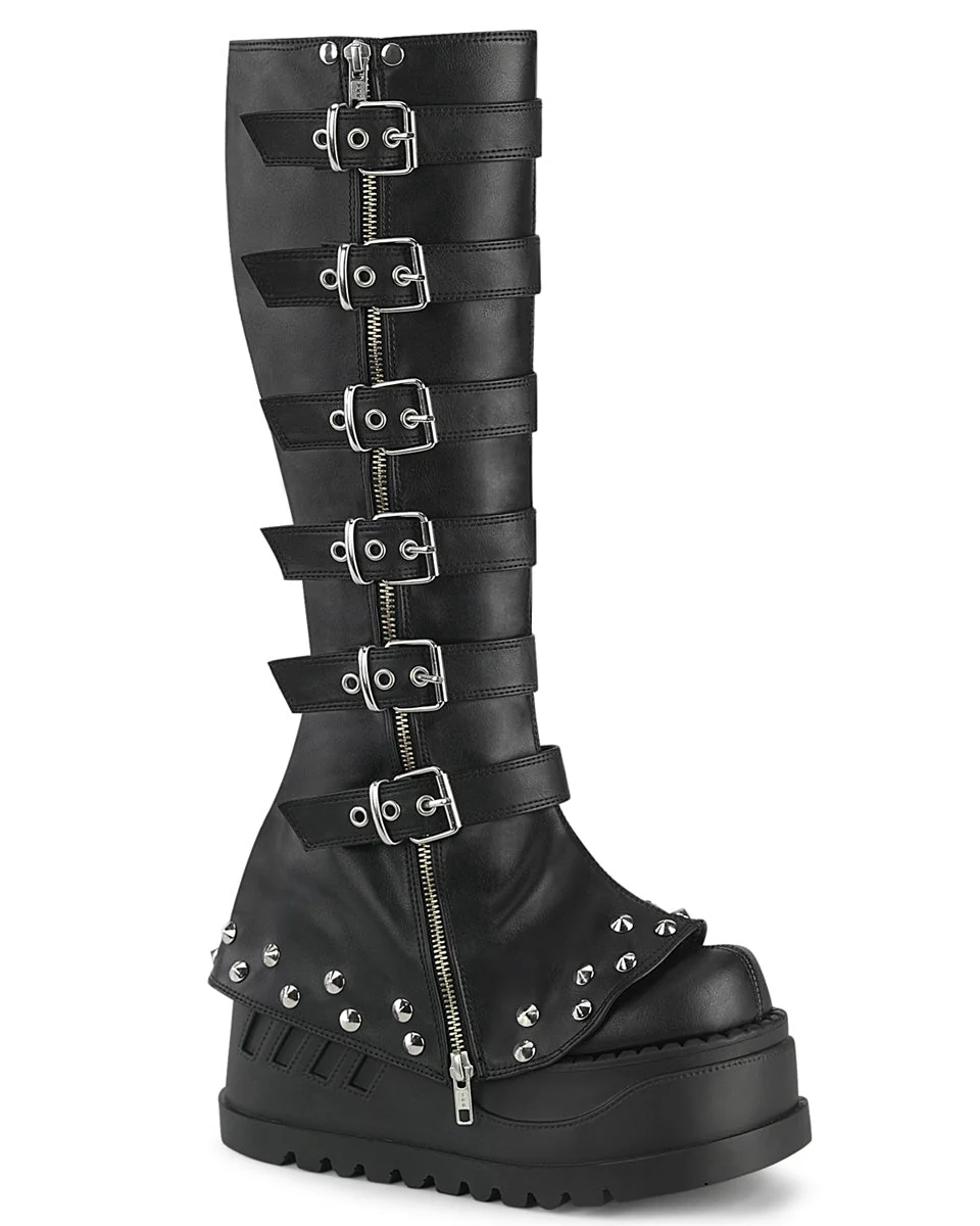 Demonia Buckled Stomp Women's Black Knee High Boots - Image 6