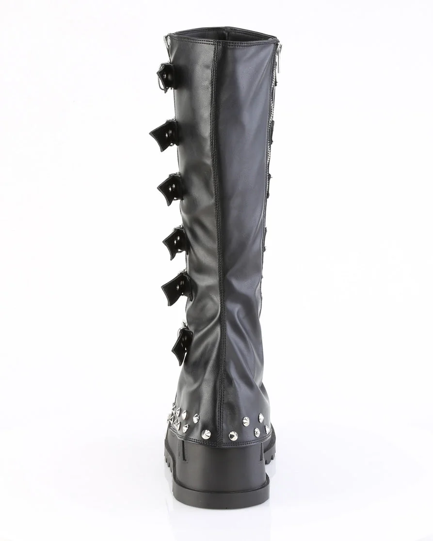 Demonia Buckled Stomp Women's Black Knee High Boots - Image 8