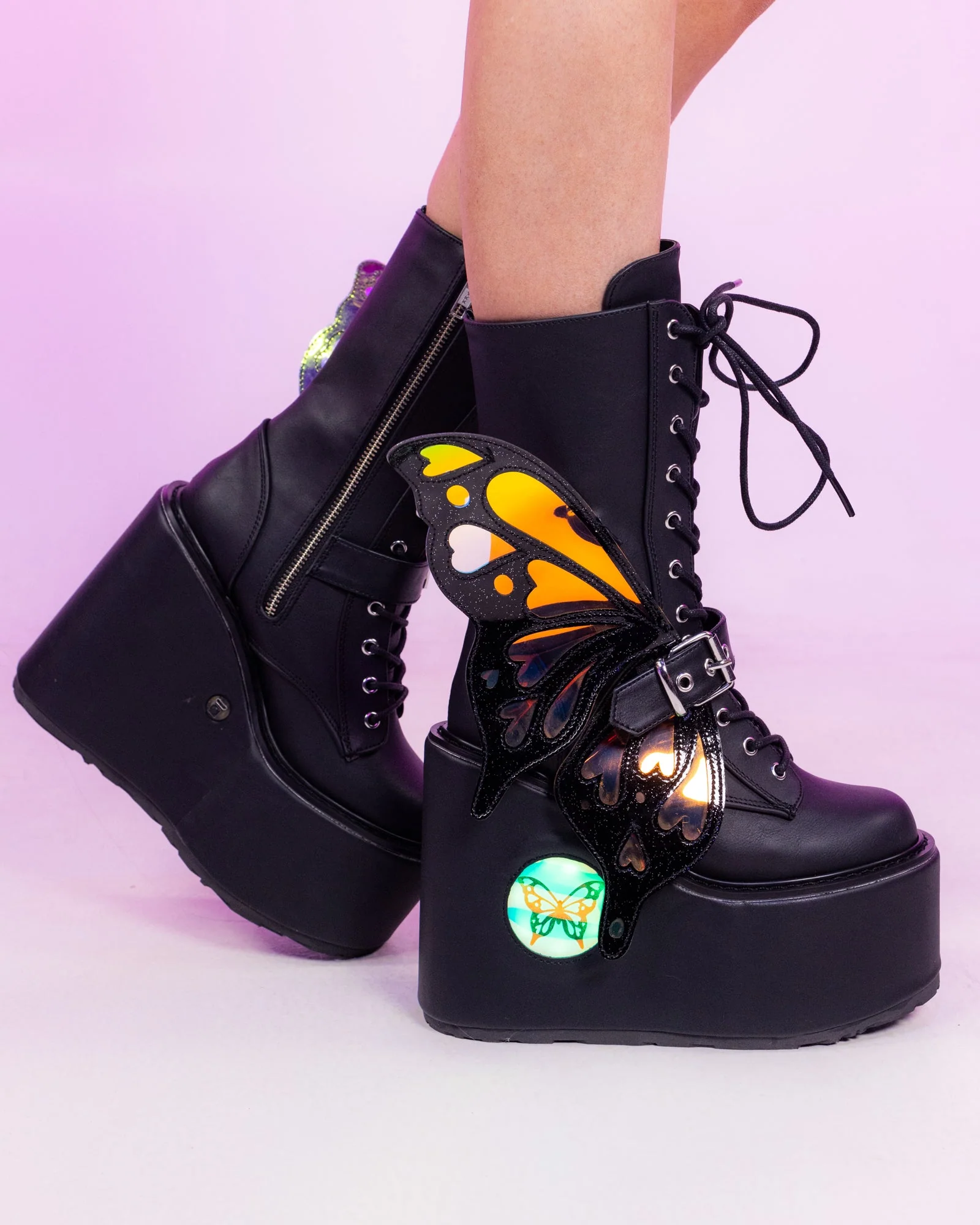 Demonia LED Blaze Women's Black Butterfly Boots - Image 7