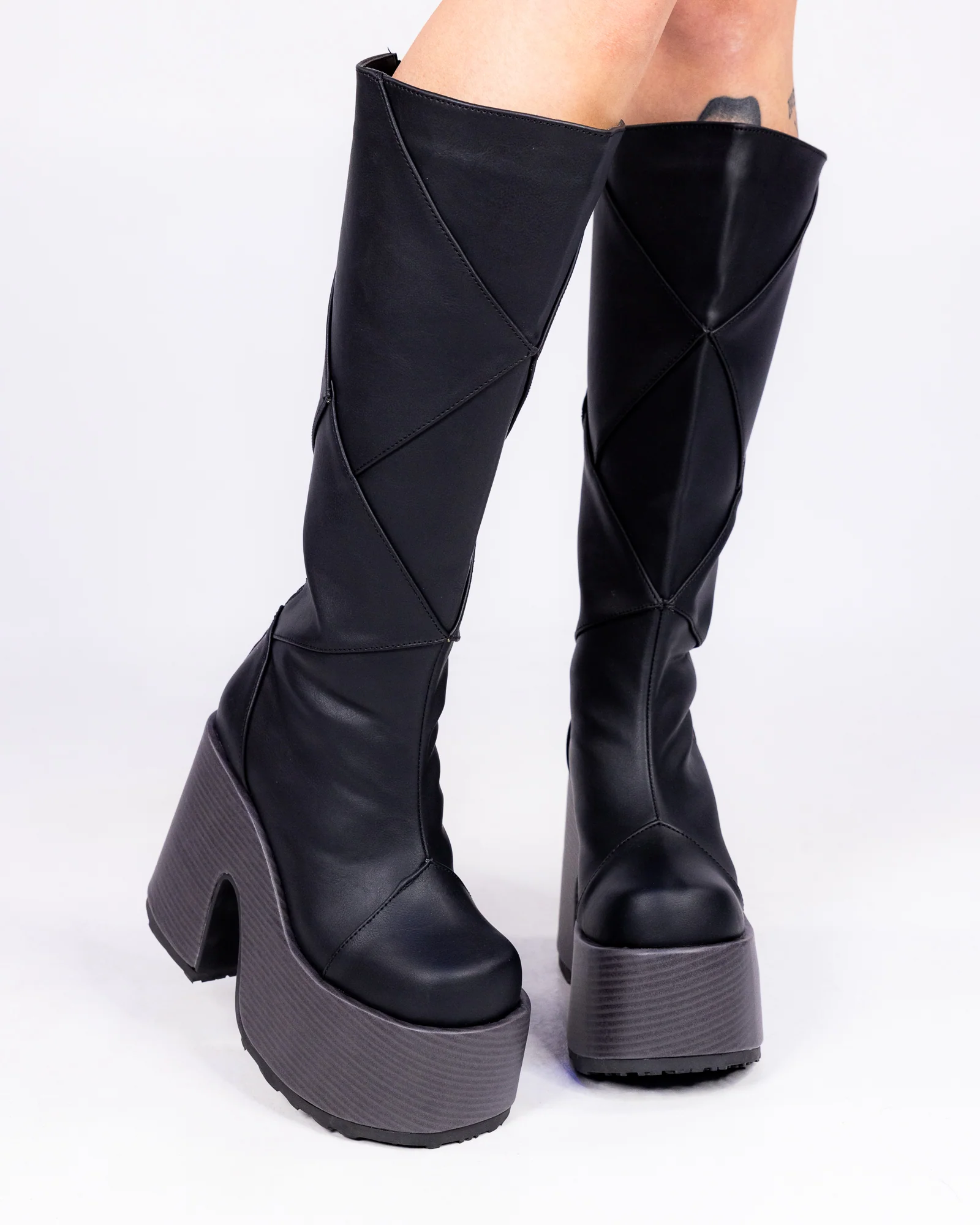 Demonia Patchwork Women's Black Knee High Boots