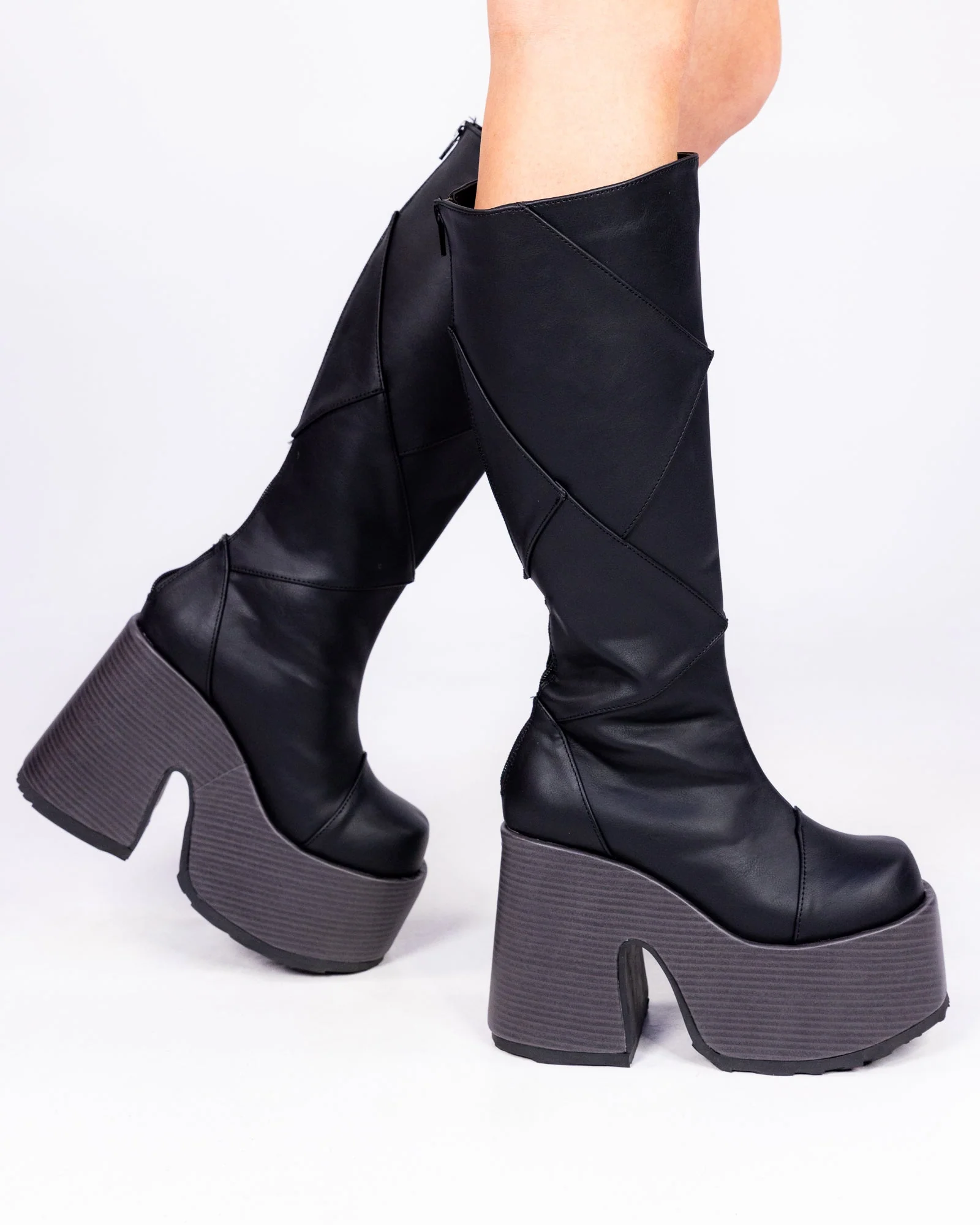 Demonia Patchwork Women's Black Knee High Boots - Image 2