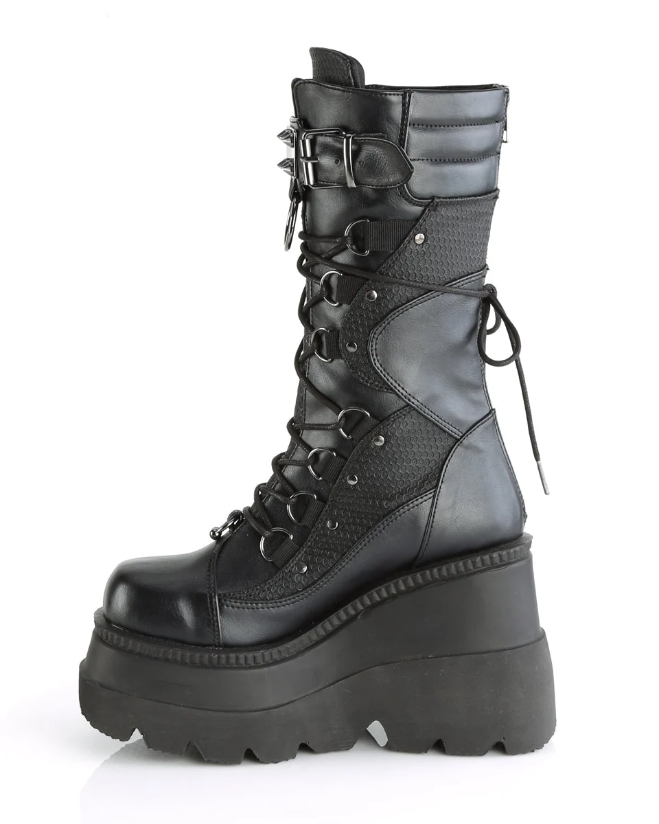 Demonia Shaker Black Lace-Up Mid-Calf Platform Boot - Image 7