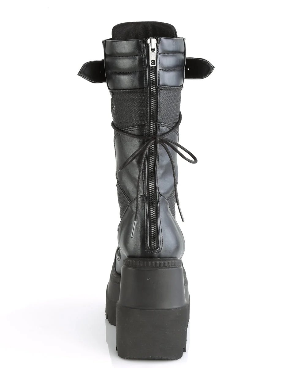 Demonia Shaker Black Lace-Up Mid-Calf Platform Boot - Image 8