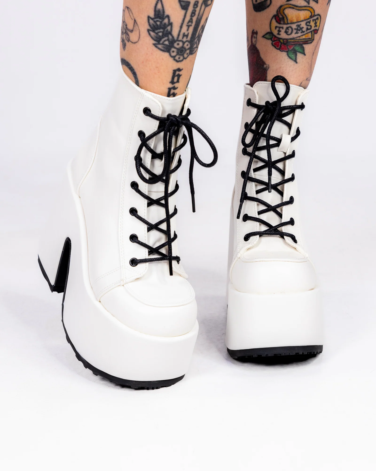 Demonia White Lace-Up Women's Platform Ankle Boots