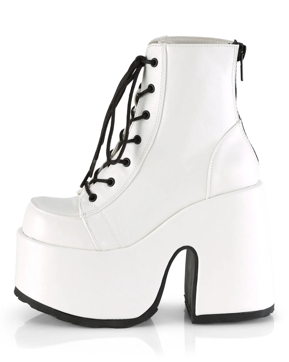 Demonia White Lace-Up Women's Platform Ankle Boots - Image 9