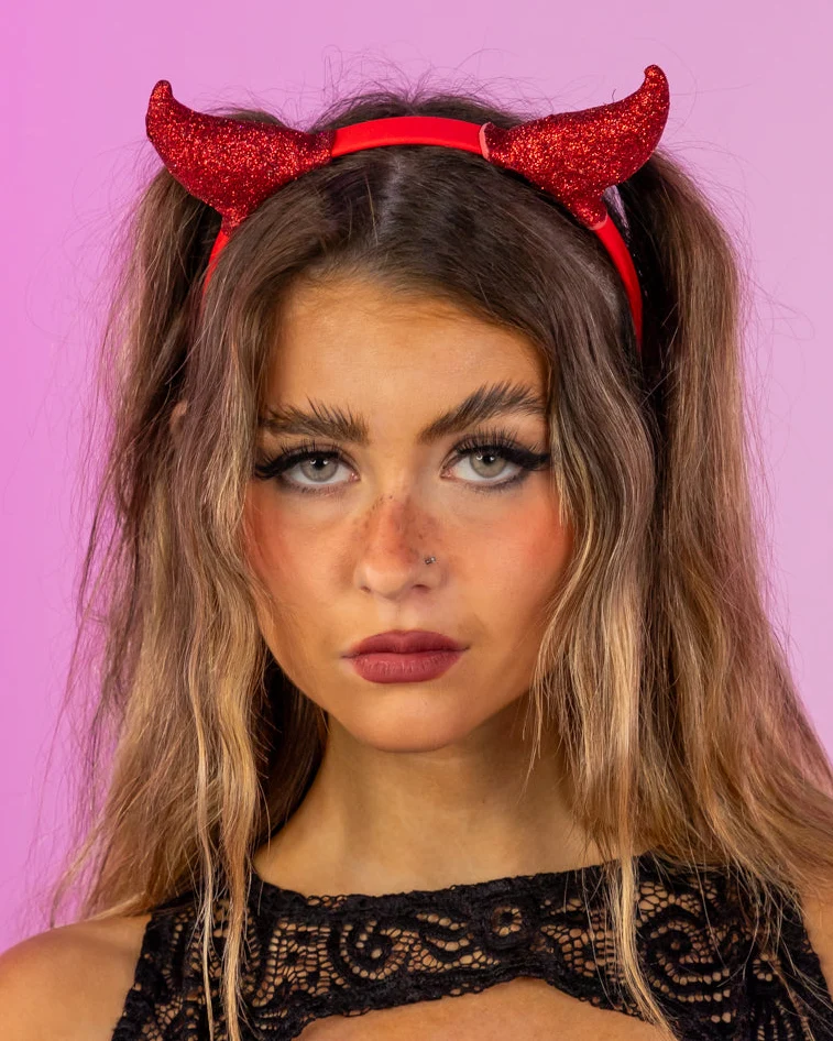 Devil Horns Glitter Headband - Image 2