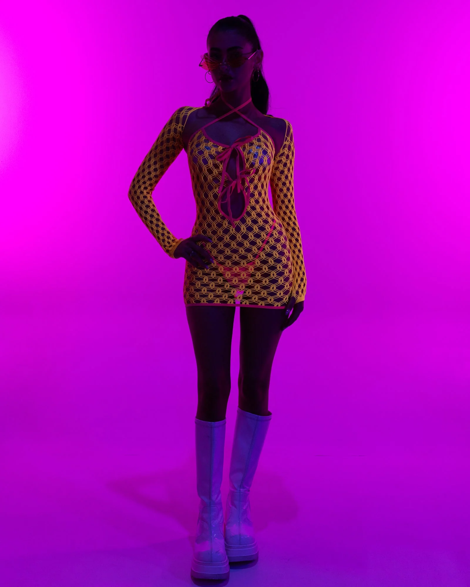 Electric Love Women's Yellow/Pink Net Dress - Image 5