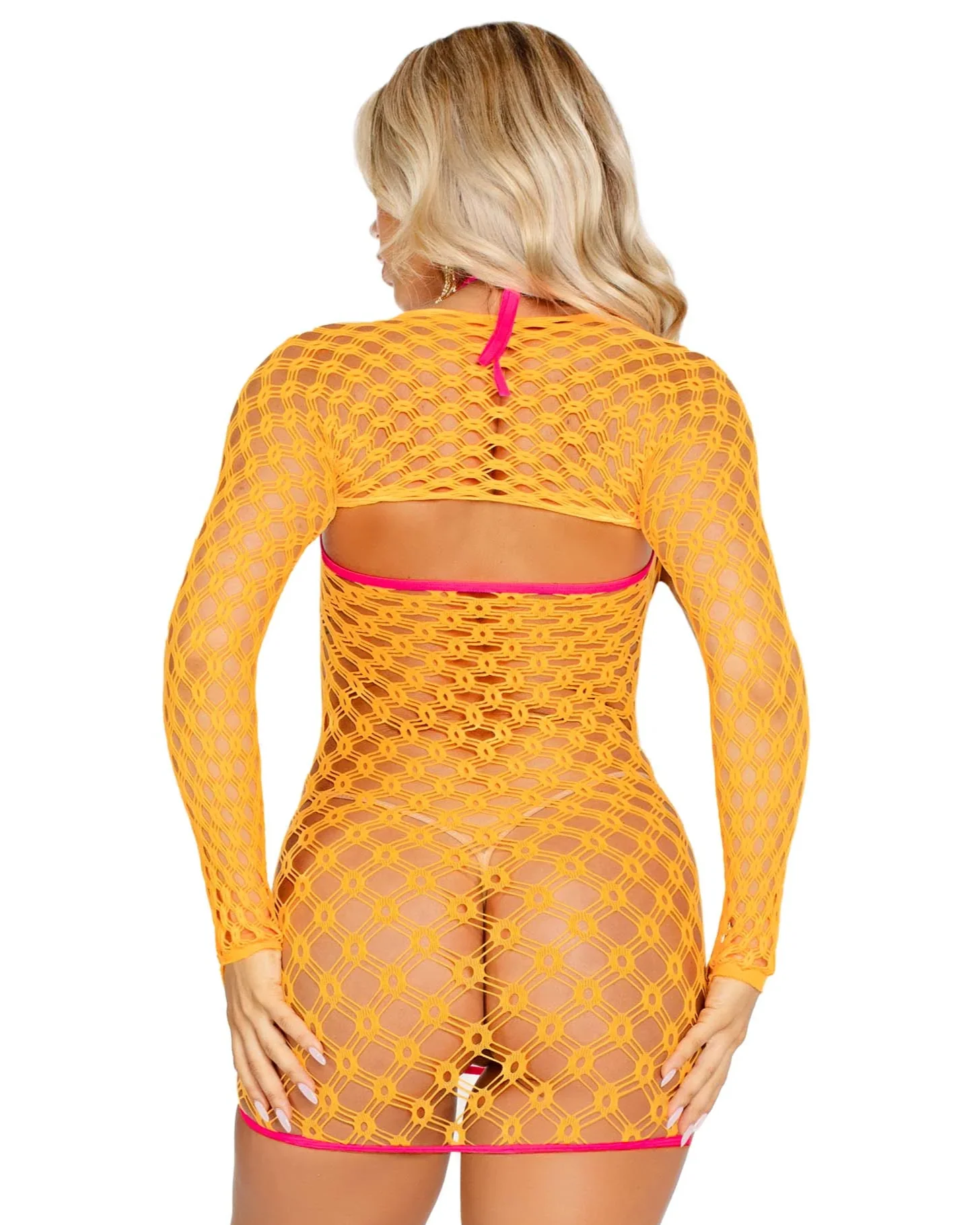 Electric Love Women's Yellow/Pink Net Dress - Image 9