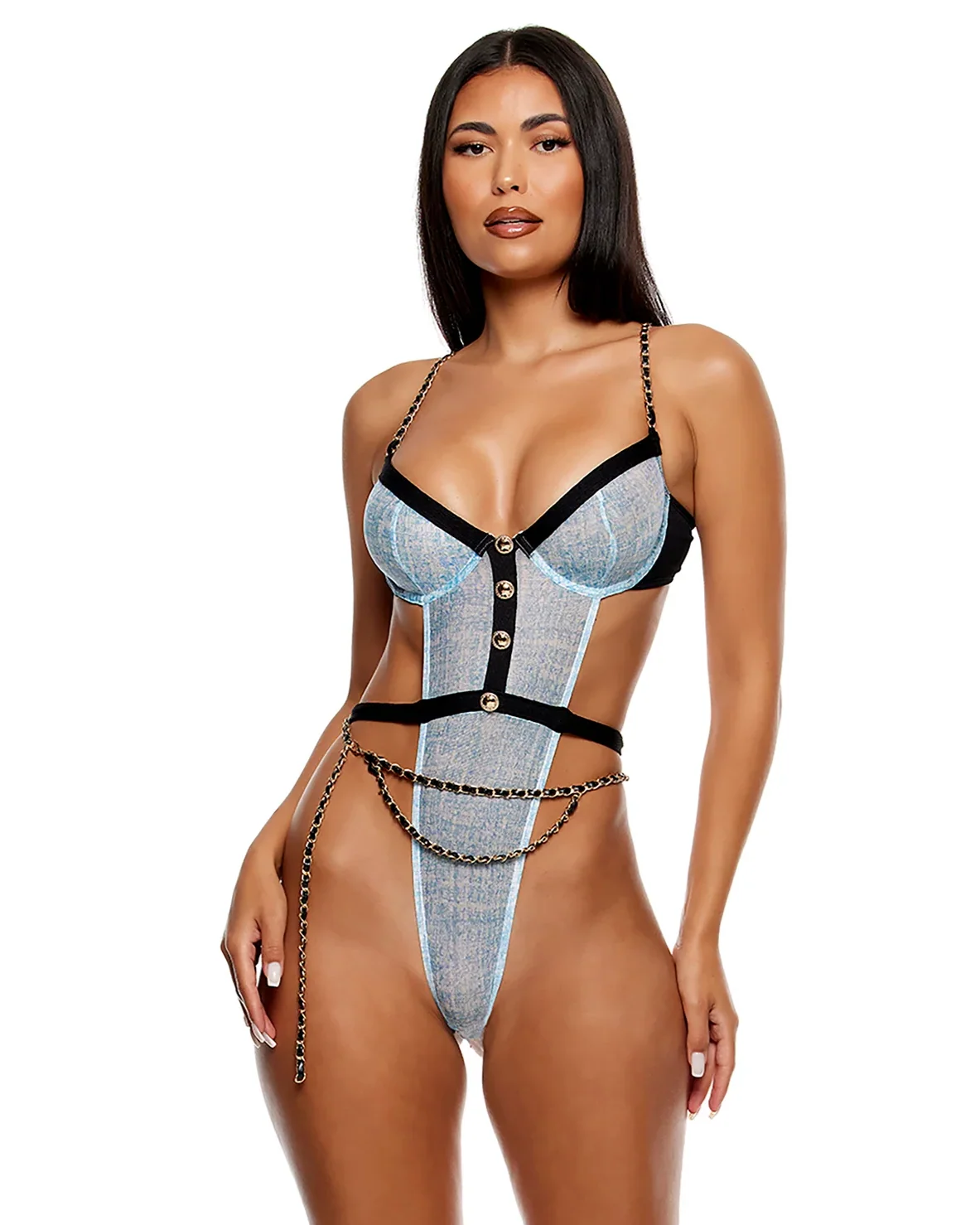 Elite Class Women's 2pc Blue Mesh Bodysuit - Image 7