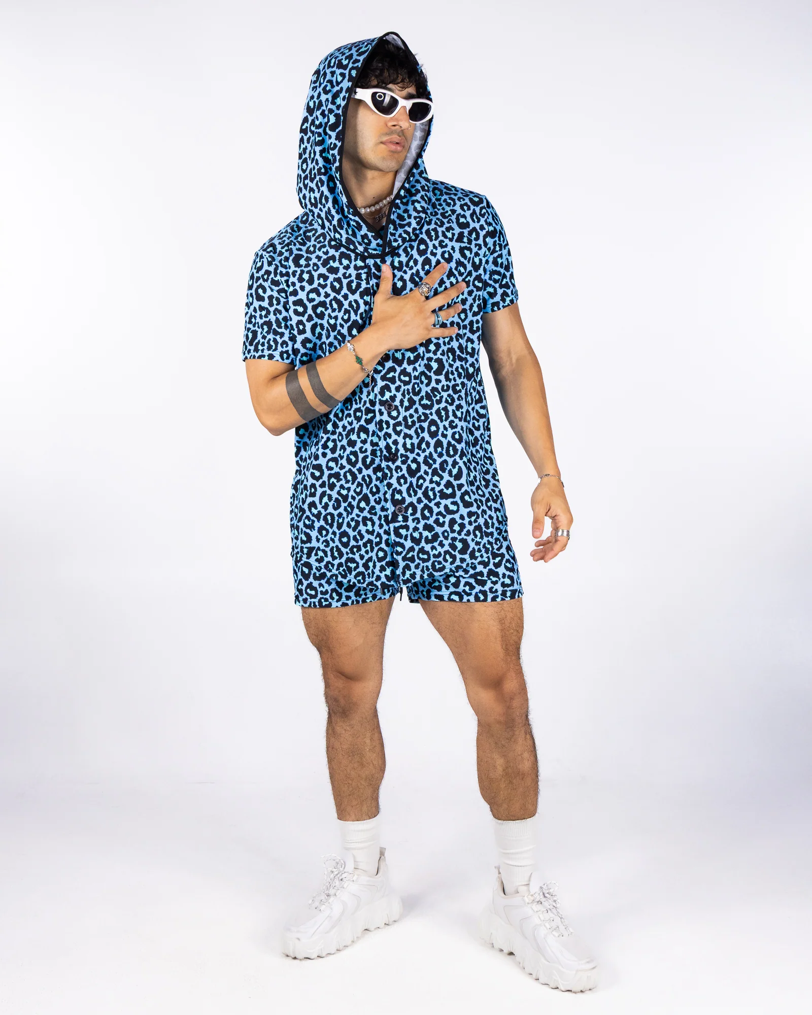 Feral Feline Men's Blue Leopard Drawstring Shorts - Image 2