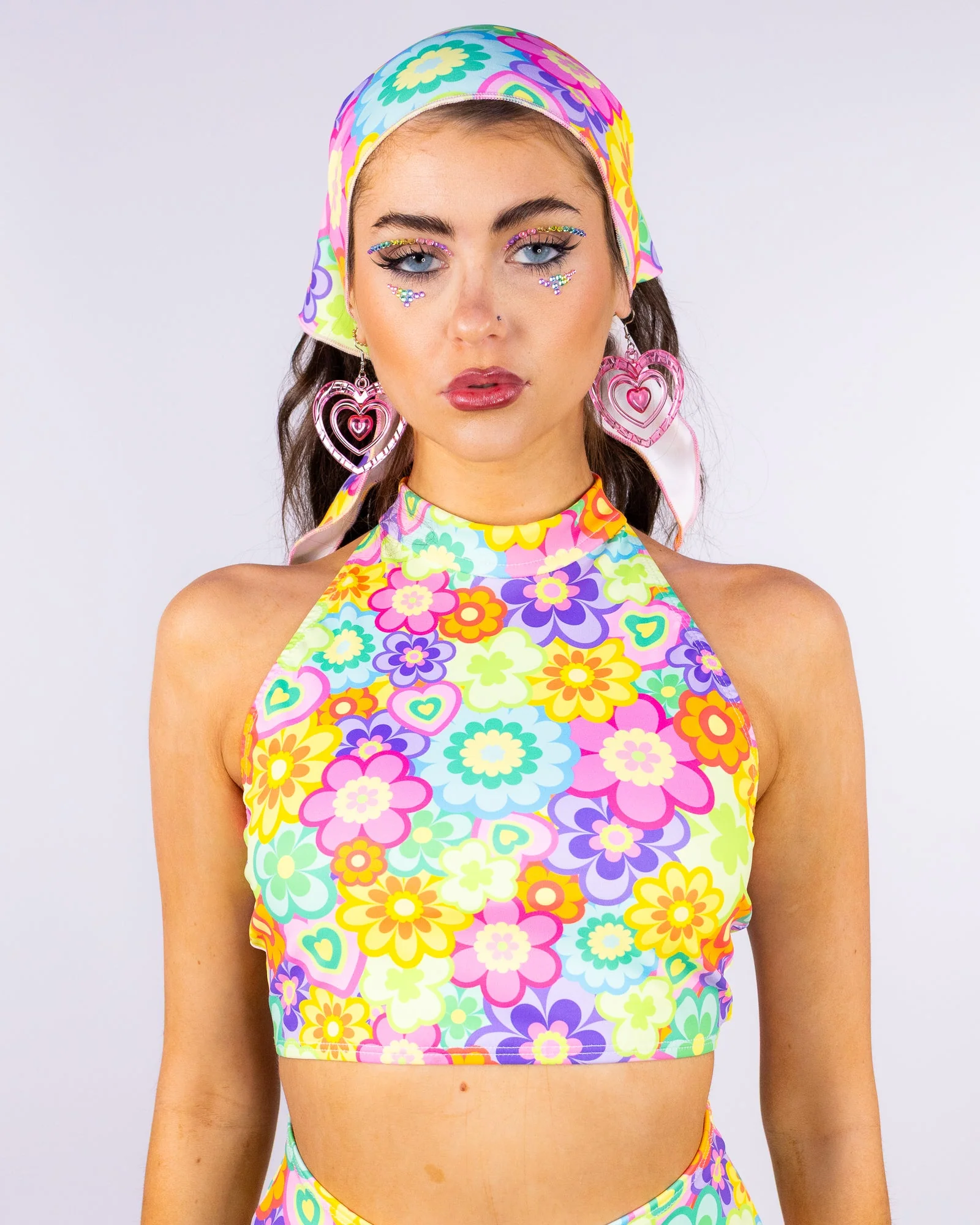 Flower Power Women's Mock Neck Crop Top - Image 3