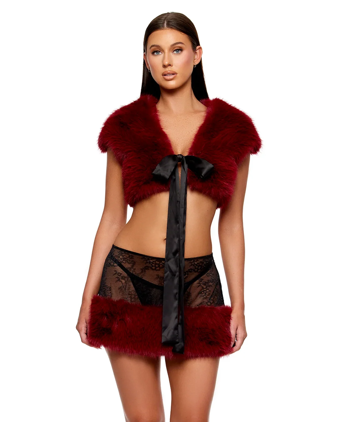 Fur The Night Women's 3pc Red Shrug & Skirt Set - Image 9