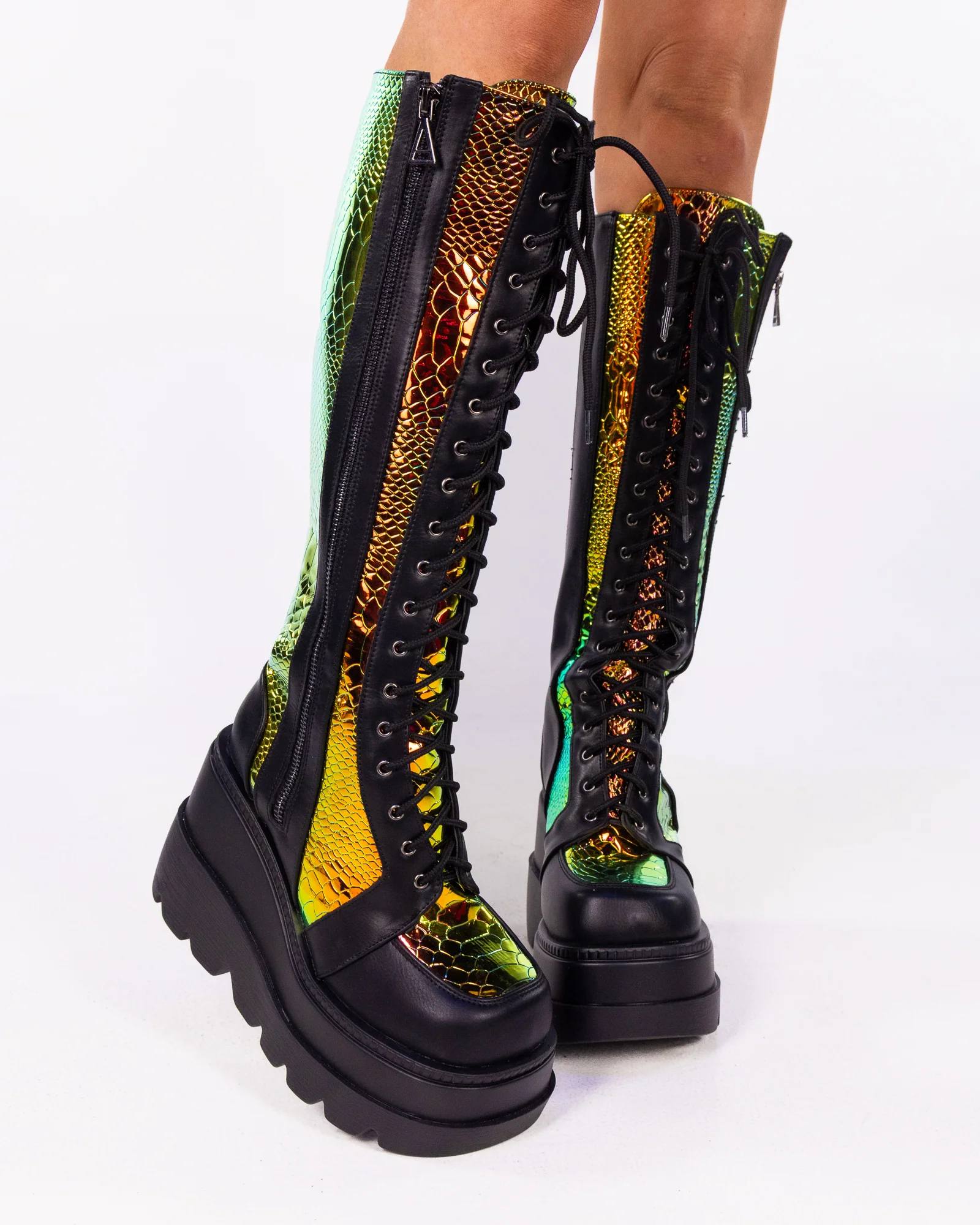 Gold Venom Women's Black Knee High Platform Boots