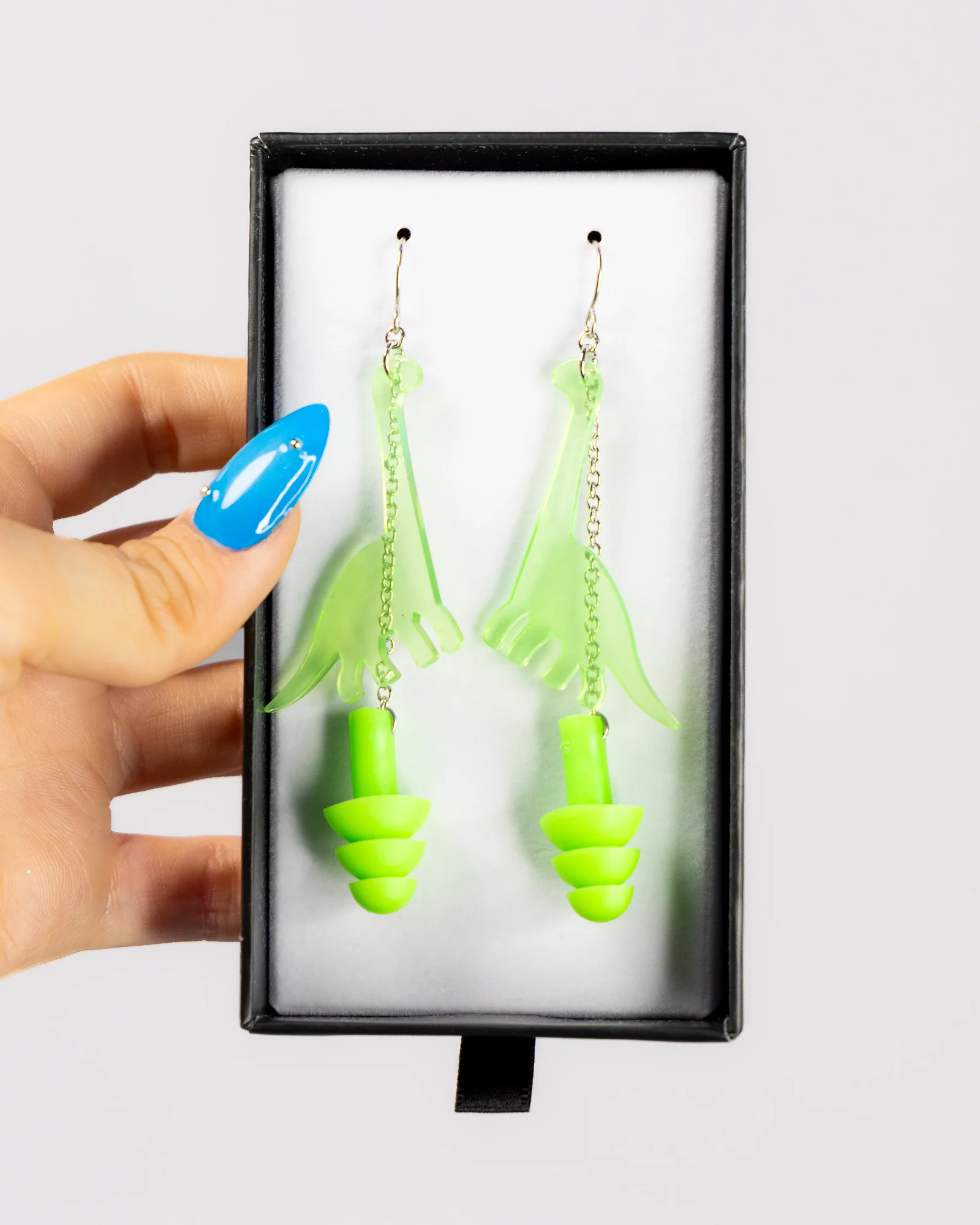 Green Long Neck Dinosaur Earplug Earrings