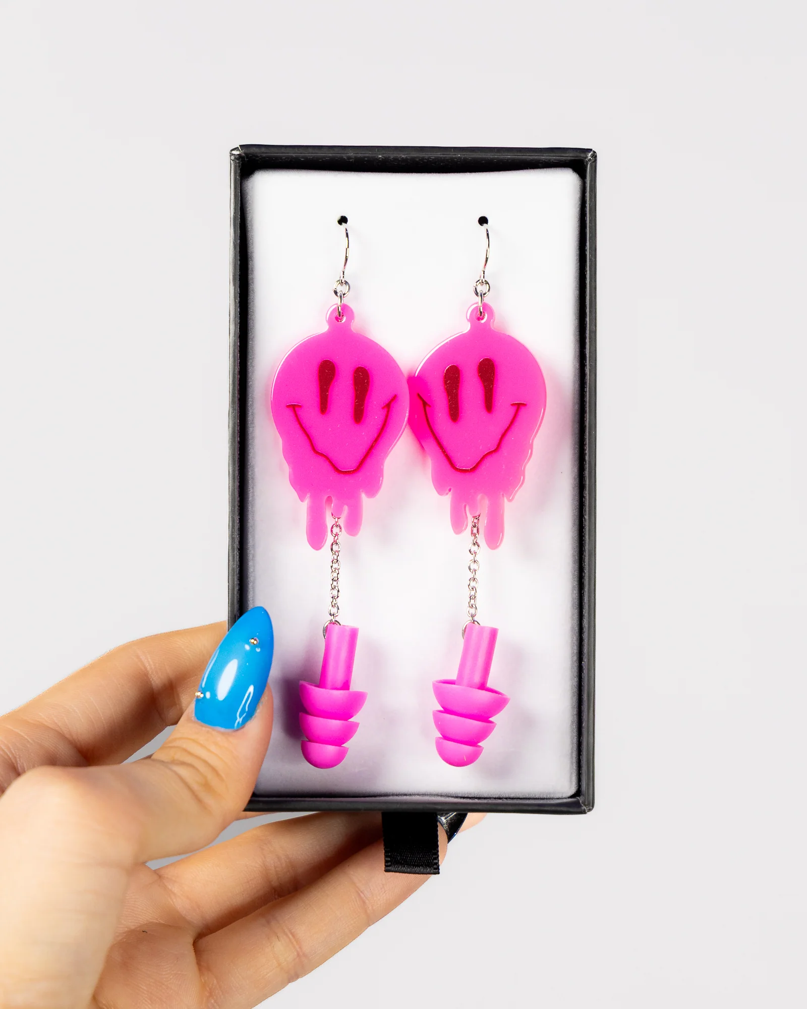 Hot Pink Melted Smiley Earplug Earrings