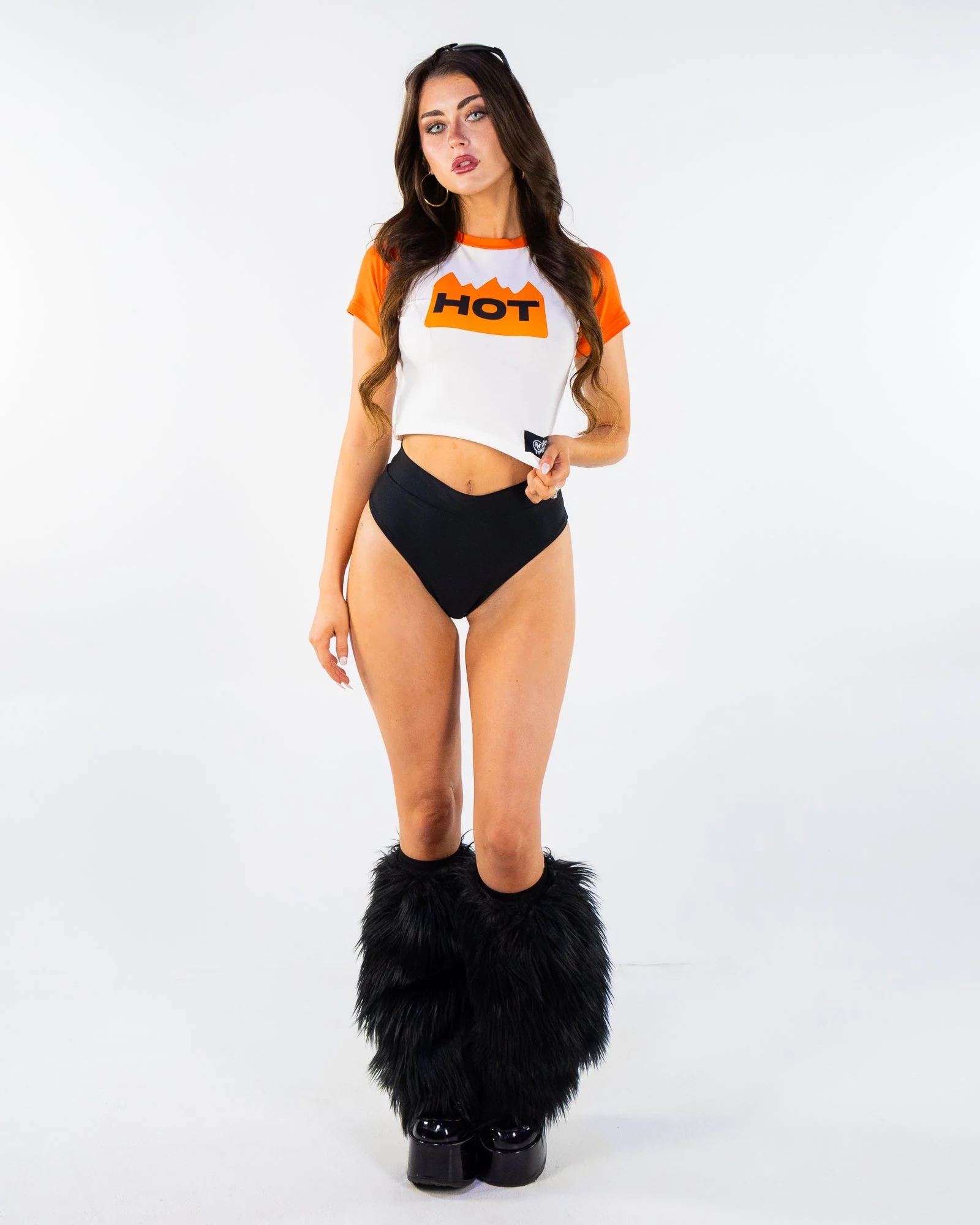 Hot Sticker Women's White/Orange Baby Tee - Image 2