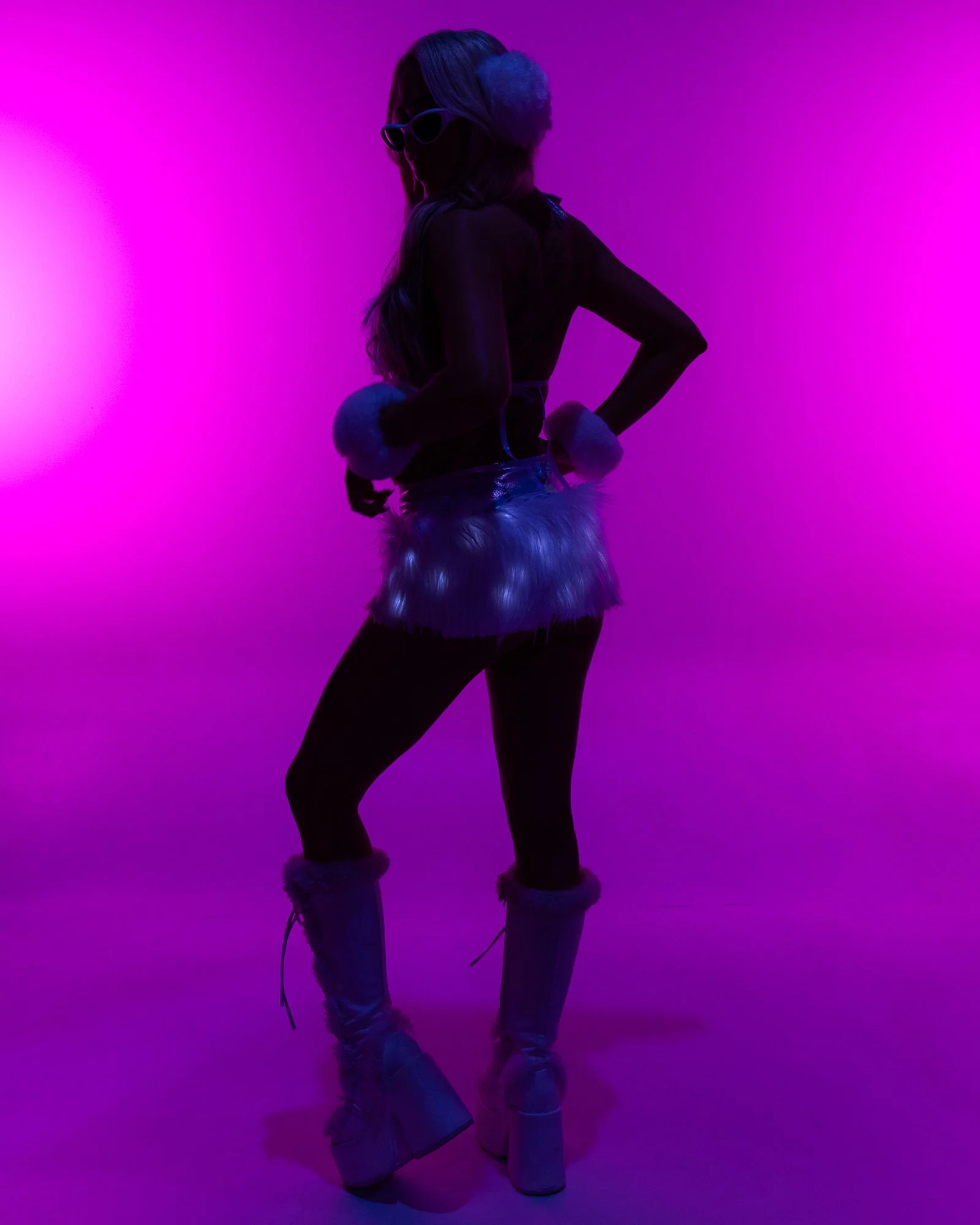 White LED Women's White Faux Fur Skirt - Image 4