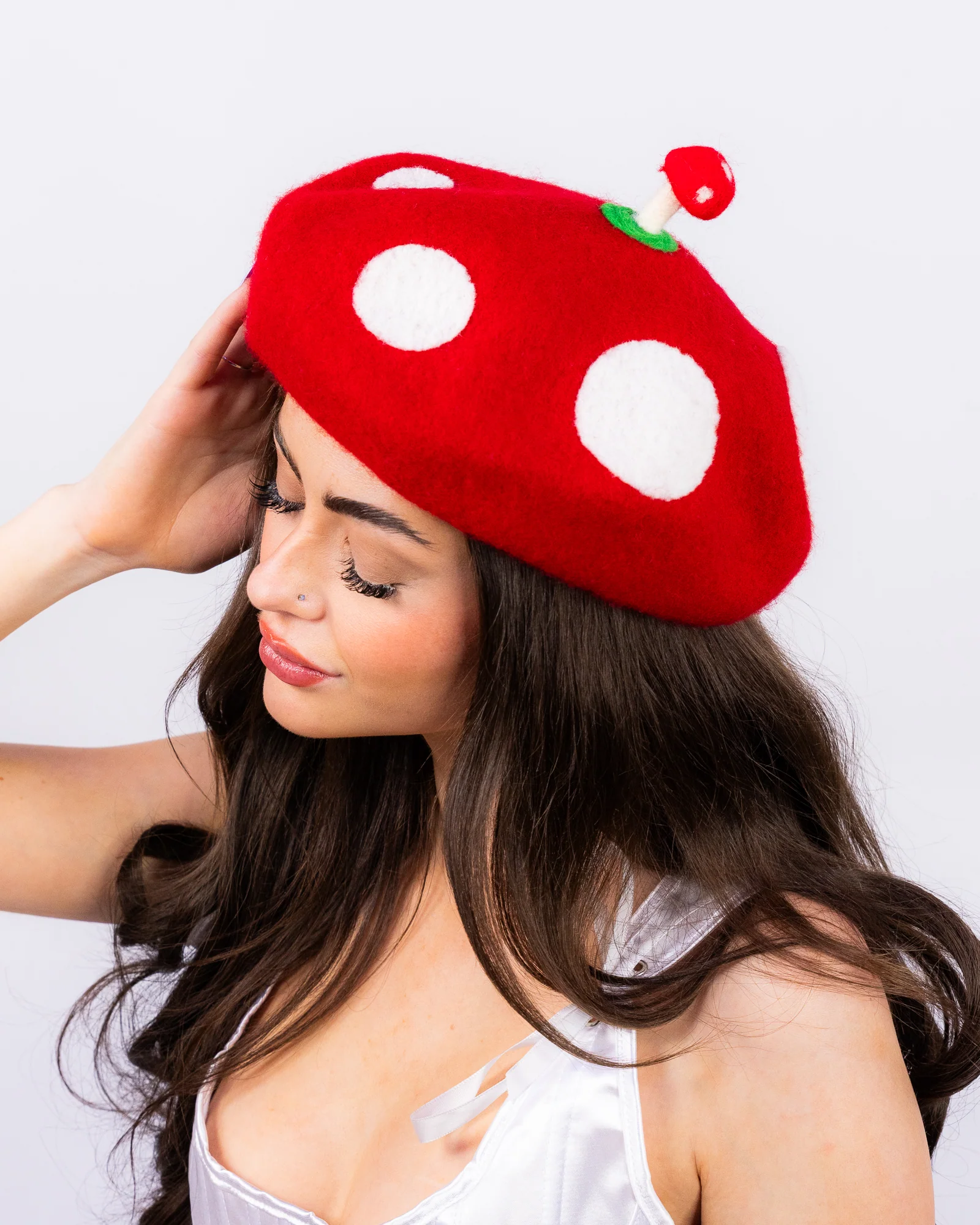 Lil Shroom Unisex Red & White Wool Beret - Image 3