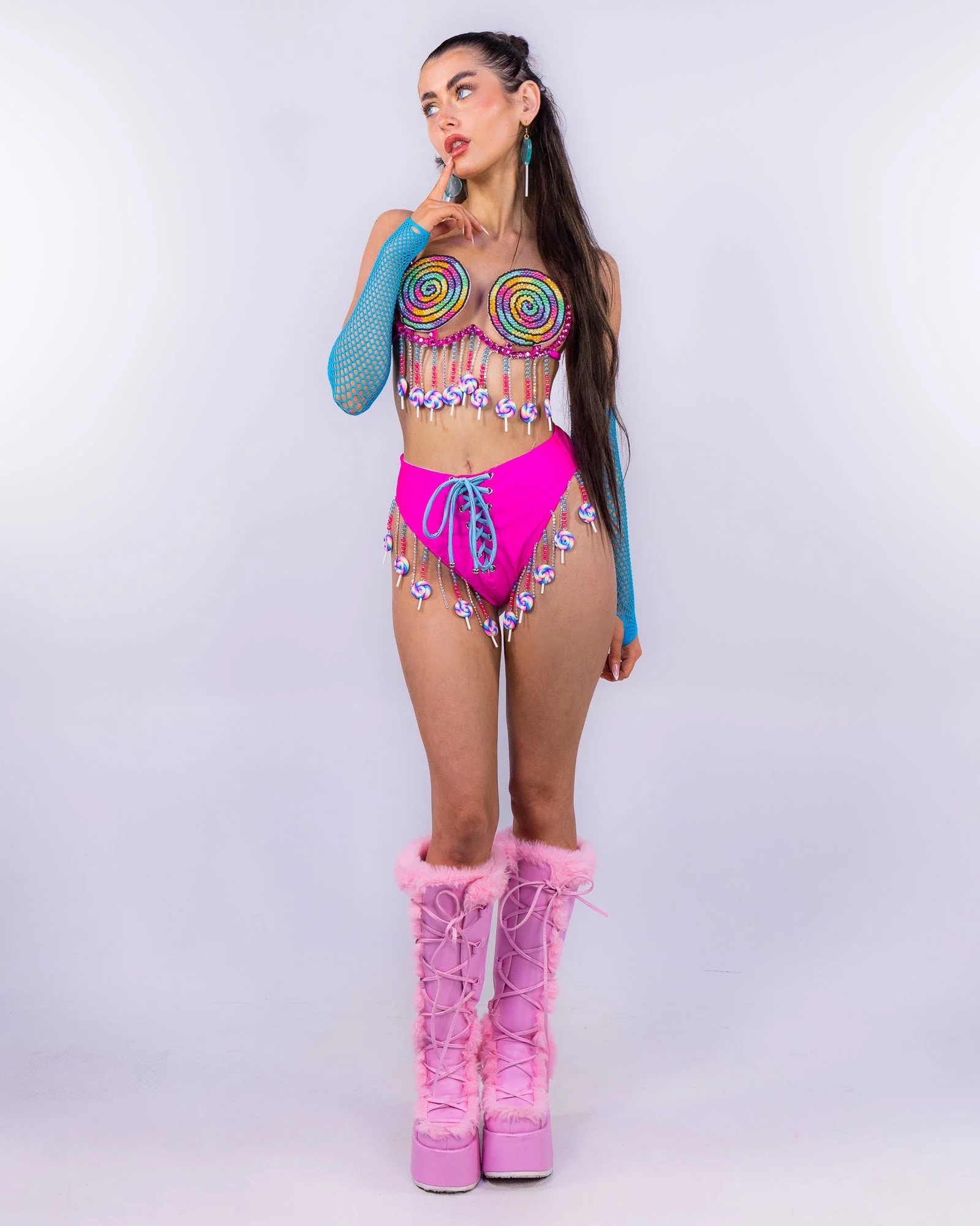 Candy Pop Women's 2pc Pink Lollipop Carnival Bra Set - Image 4